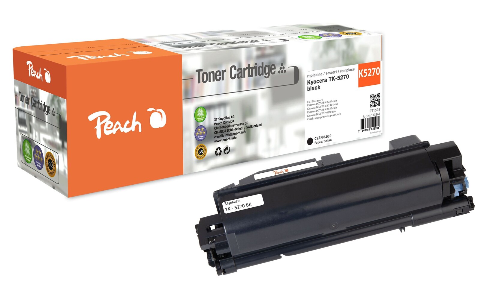 Peach K5270 K Toner bk ersetzt Kyocera TK-5270K für z.B. Kyocera ECOSYS M 6230 cidn, Kyocera ECOSYS M 6230 cidnt, Kyocera ECOSYS M 6630 cidn (wiederaufbereitet)