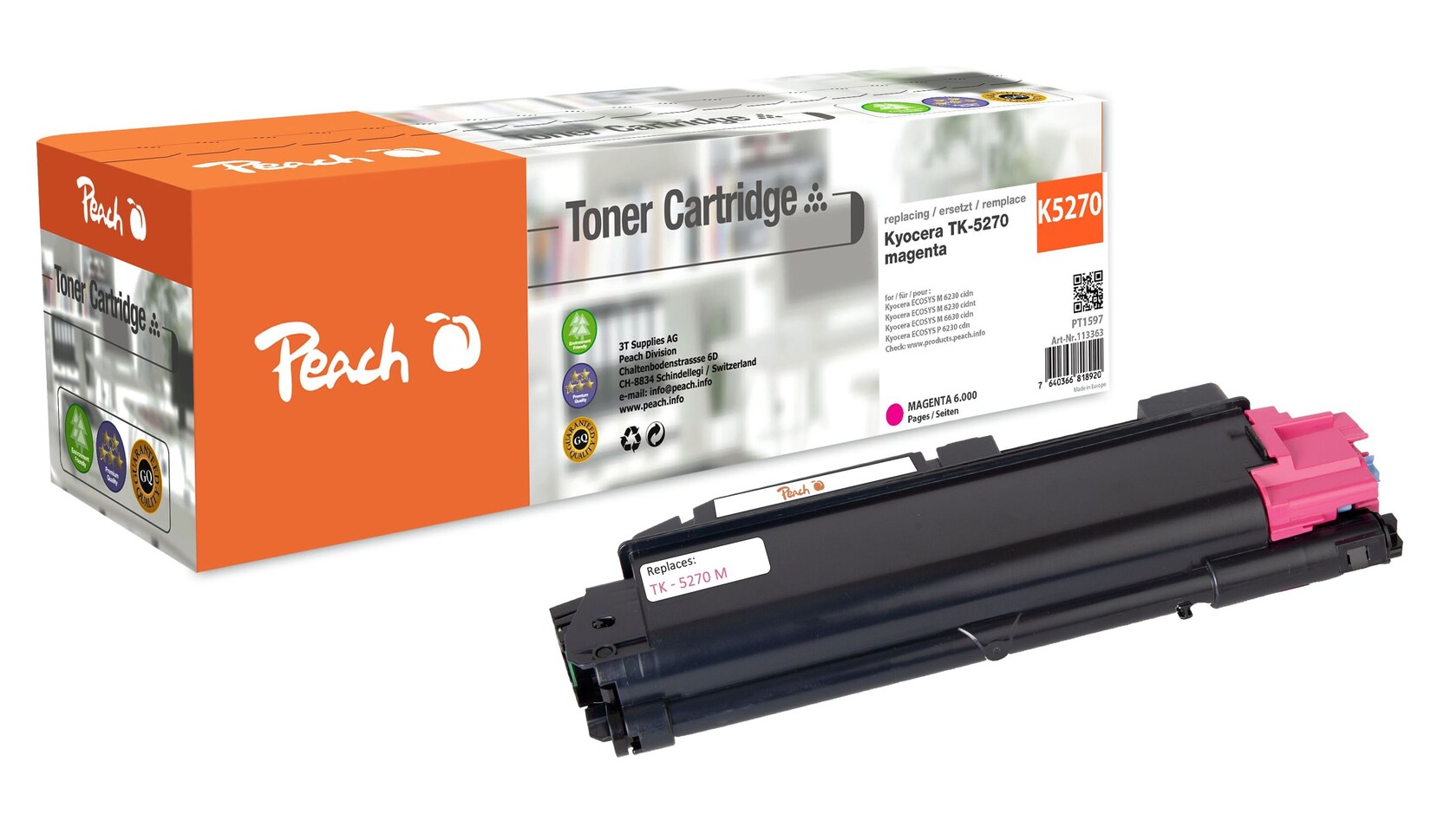 Peach K5270 M Toner ma ersetzt Kyocera TK-5270M für z.B. Kyocera ECOSYS M 6230 cidn, Kyocera ECOSYS M 6230 cidnt, Kyocera ECOSYS M 6630 cidn (wiederaufbereitet)