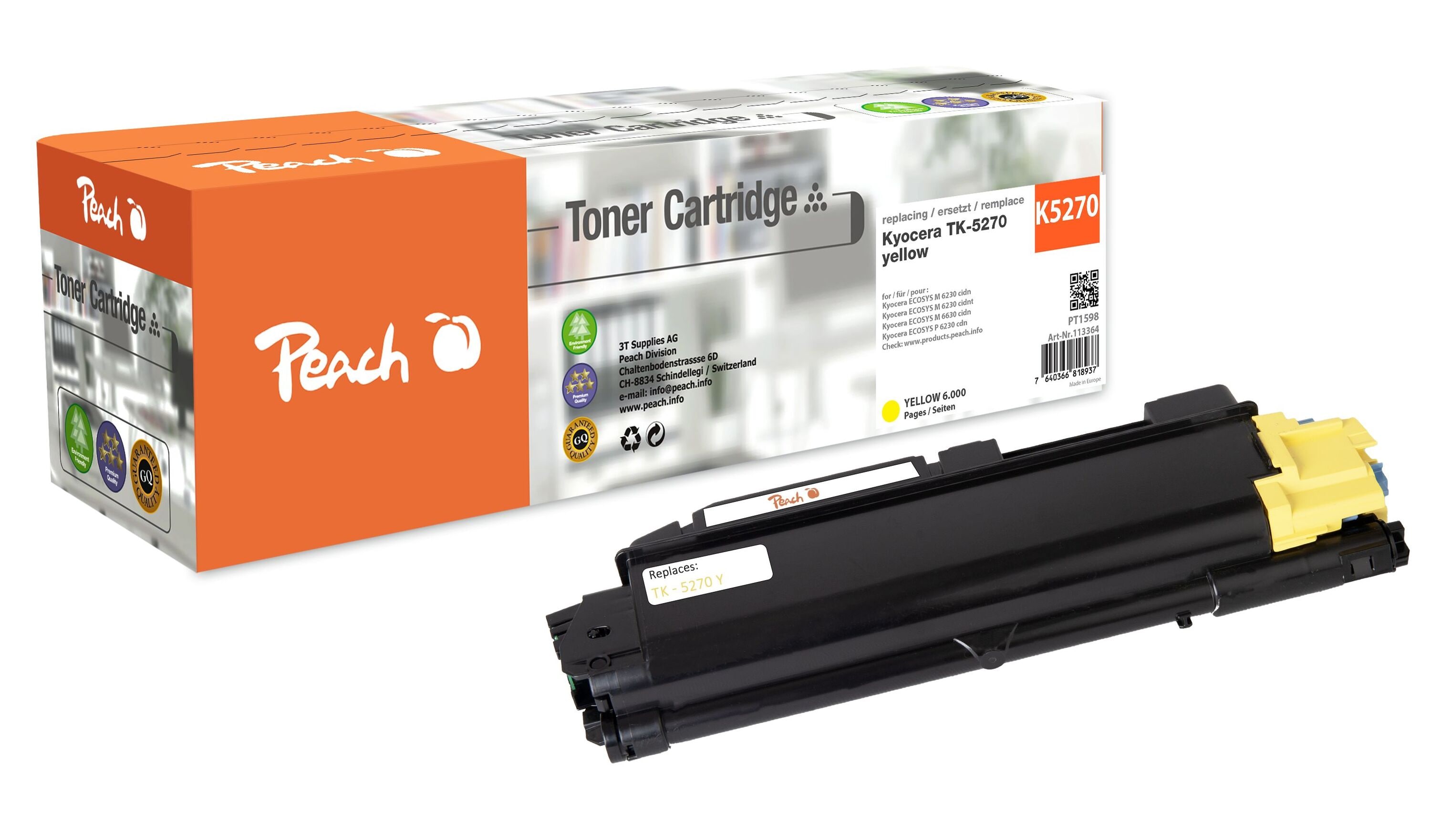Peach K5270 Y Toner ye ersetzt Kyocera TK-5270Y f&uuml;r z.B. Kyocera ECOSYS M 6230 cidn, Kyocera ECOSYS M 6230 cidnt, Kyocera ECOSYS M 6630 cidn (wiederaufbereitet) - Bild 1