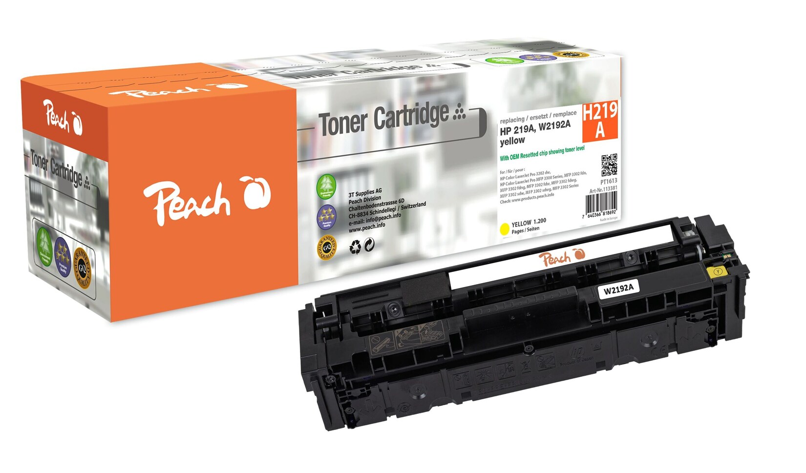 Peach HP 219 A Toner ye ersetzt HP No. 219A, W2192A für z.B. HP Color LaserJet Pro MFP 3302 fdn, HP Color LaserJet Pro MFP 3302 fdw (wiederaufbereitet)