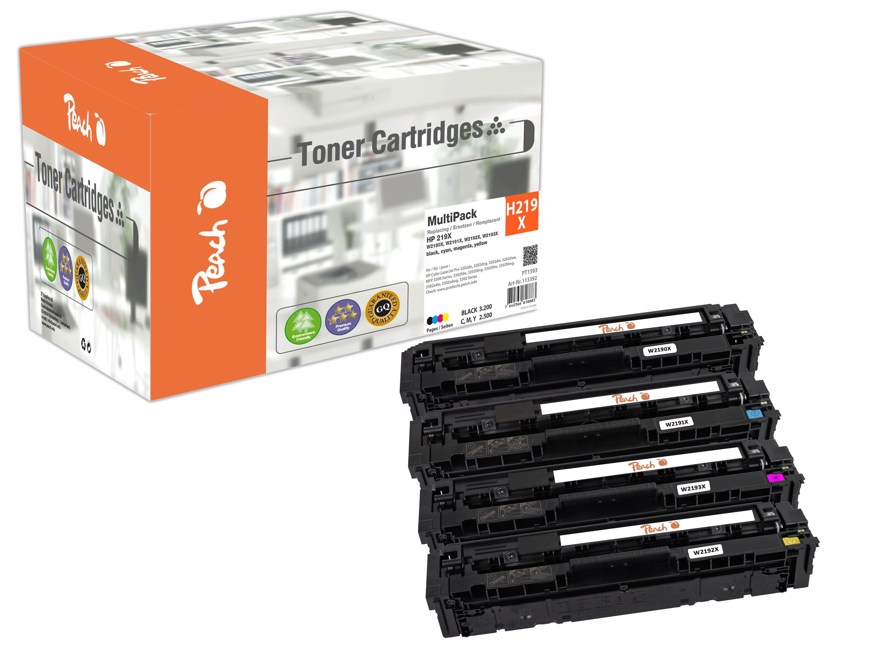 Peach HP 219 X 4 Toner XL (bk, c/m/y) ersetzt HP No. 219X, W2190X, W2191X, W2192X, W2193X f&uuml;r z.B. HP Color LaserJet Pro MFP 3302 fdw (wiederaufbereitet) - Bild 1