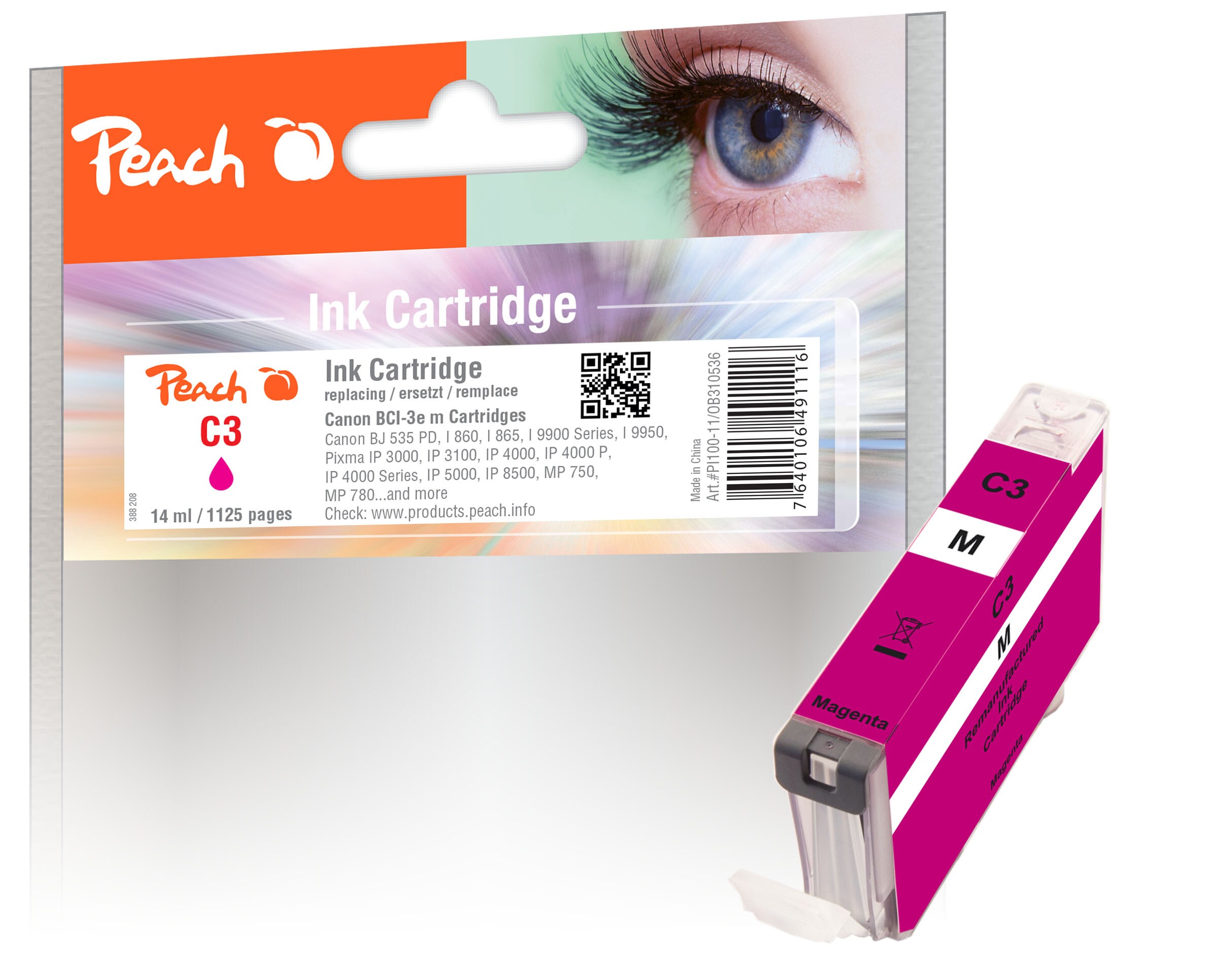 Peach C3 eM Druckerpatrone ma ersetzt Canon BCI-3eM, 4481A002 f&uuml;r z.B. Canon BJ 535 PD, Canon BJ 895 PD, Canon BJC 8200, Canon BJF 9000, Canon I 560 (wiederaufbereitet) - Bild 1