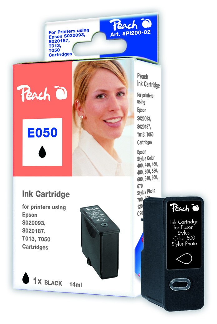 Peach E50 BK Druckerpatrone bk ersetzt Epson T050BK, S020187, S020093, S020108, C13T05014010 f&uuml;r z.B. Epson Stylus C 20 SX, Epson Stylus C 20 UX - Bild 1