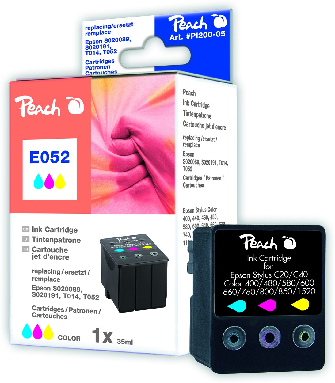 Peach E52 C Druckerpatrone col ersetzt Epson T052C, S020191, C13T05204010 f&uuml;r z.B. Epson Stylus C 20 SX, Epson Stylus C 20 UX, Epson Stylus C 40 - Bild 1