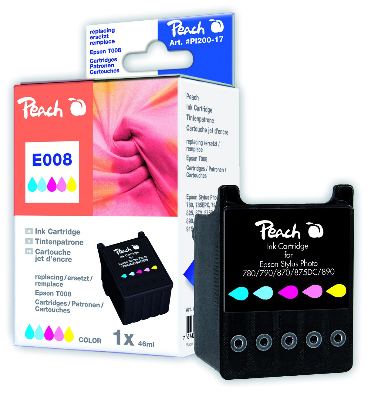 Peach E08 C Druckerpatrone col ersetzt Epson T008C, C13T00840110 f&uuml;r z.B. Epson Stylus Photo 780, Epson Stylus Photo 785, Epson Stylus Photo 785 EPX - Bild 1