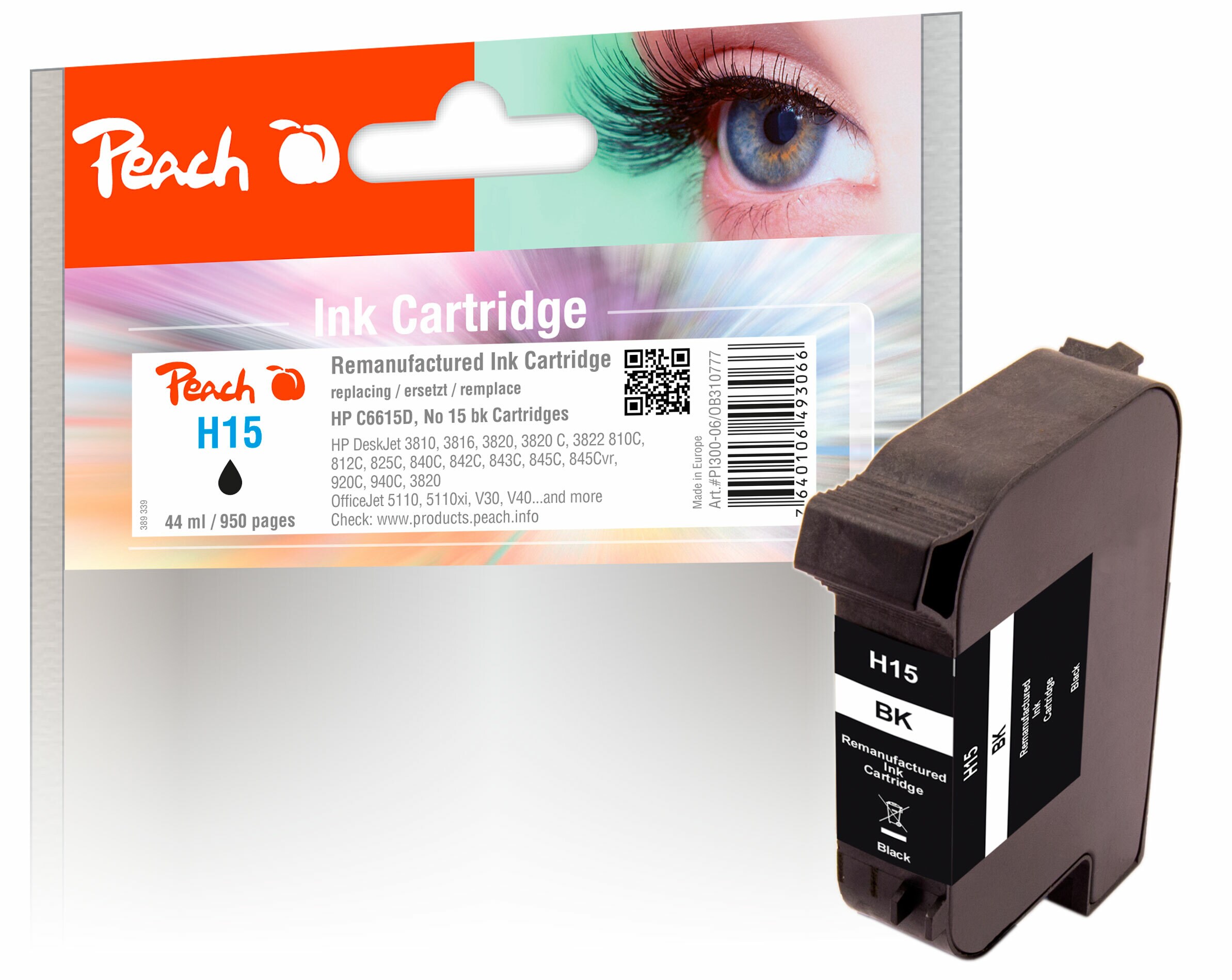 Peach HP 15  Druckkopf bk ersetzt HP No. 15, C6615D f&uuml;r z.B. HP DeskJet 816 C, HP DeskJet 940 C, HP Color Copier 310, HP Color Copier 610, HP Fax 1010 (wiederaufbereitet) - Bild 1