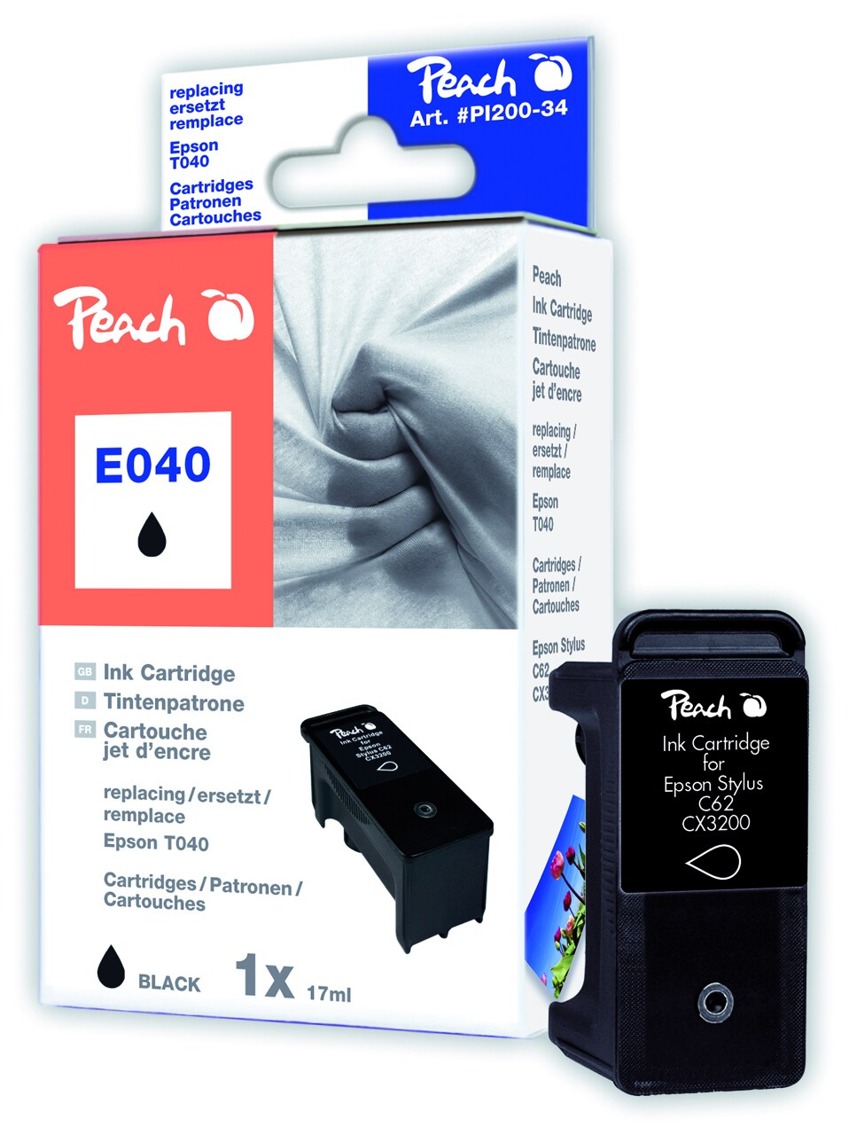 Peach E40 BK Druckerpatrone bk ersetzt T040BK, C13T04014010 - Bild 1