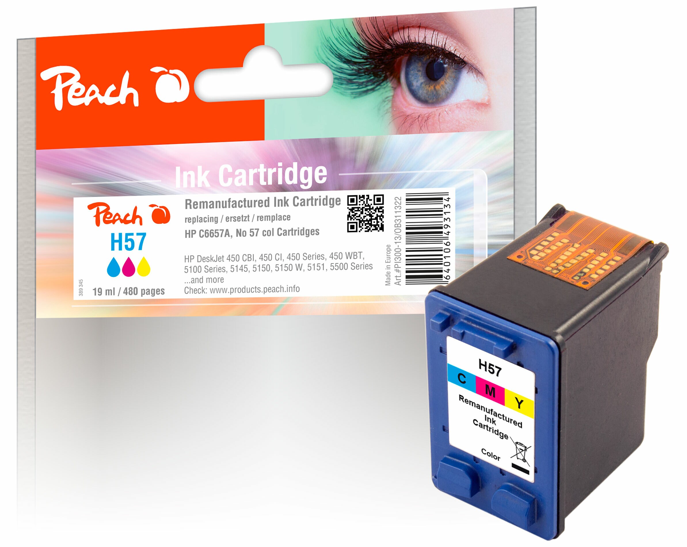 Peach HP 57  Druckkopf col ersetzt HP No. 57, C6657AE f&uuml;r z.B. HP DeskJet 450 CBI, HP DeskJet 450 CI, HP DeskJet 450, HP DeskJet 450 WBT, HP Fax 1240 (wiederaufbereitet) - Bild 1