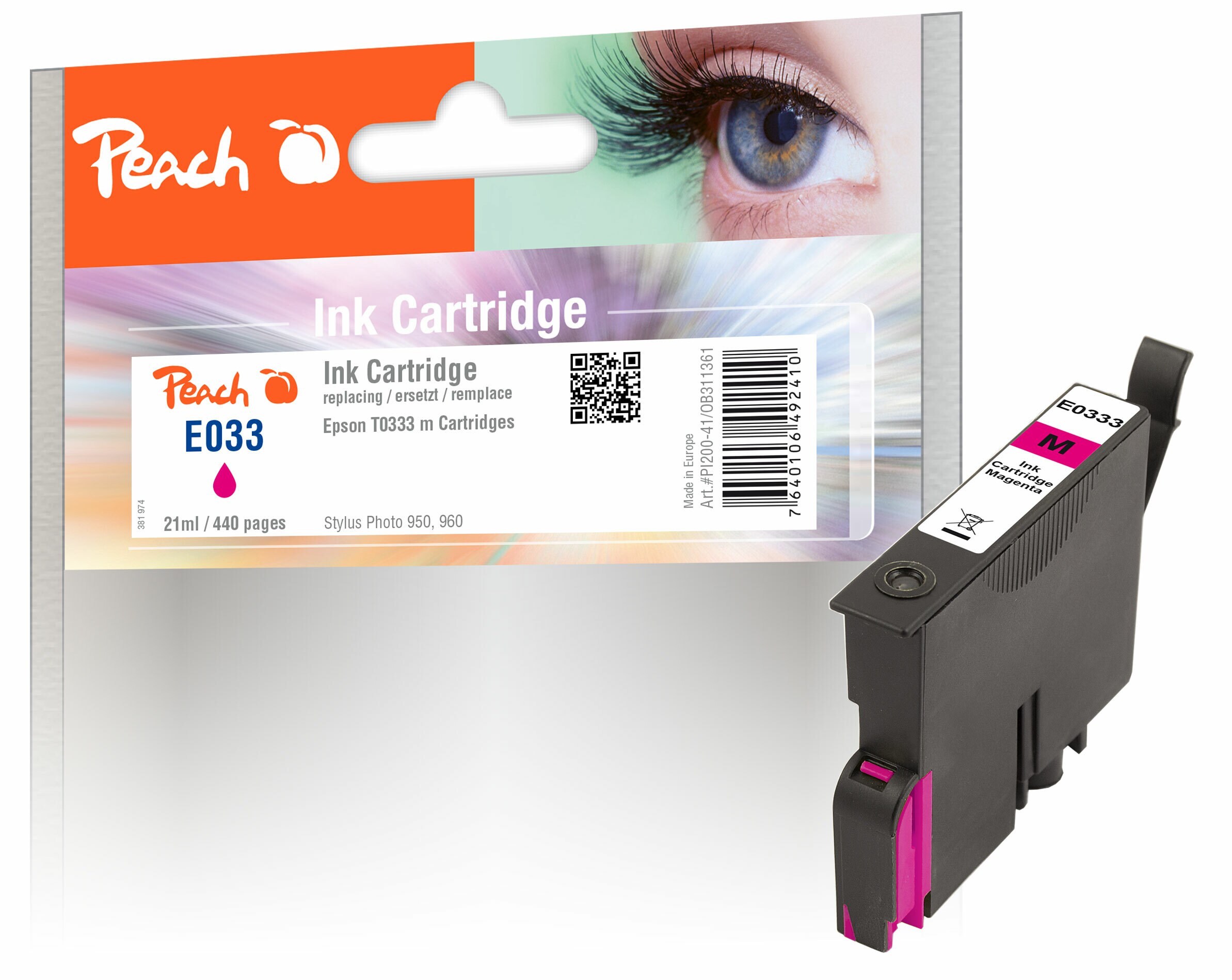 Peach E333 M Druckerpatrone ma ersetzt Epson T0333M, C13T03334010 f&uuml;r z.B. Epson Stylus Photo 950, Epson Stylus Photo 960 - Bild 1