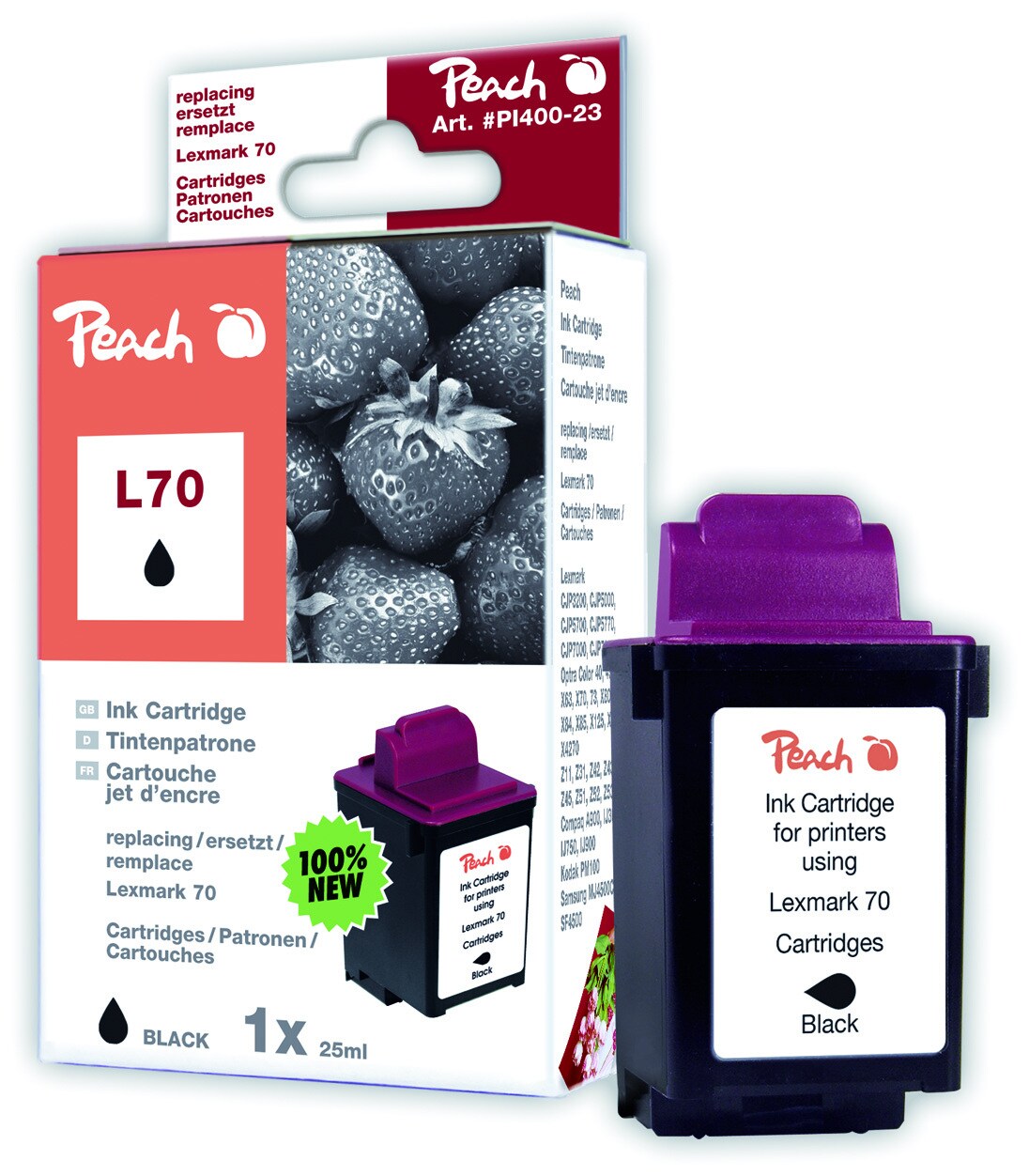 Peach L70 BK Druckkopf bk ersetzt Samsung, Lexmark, Kodak, Compaq, Brother No. 70BK, 12A1970, 12AX970E f&uuml;r z.B. Brother MFC -7050 C, Compaq 1400 P - Bild 1