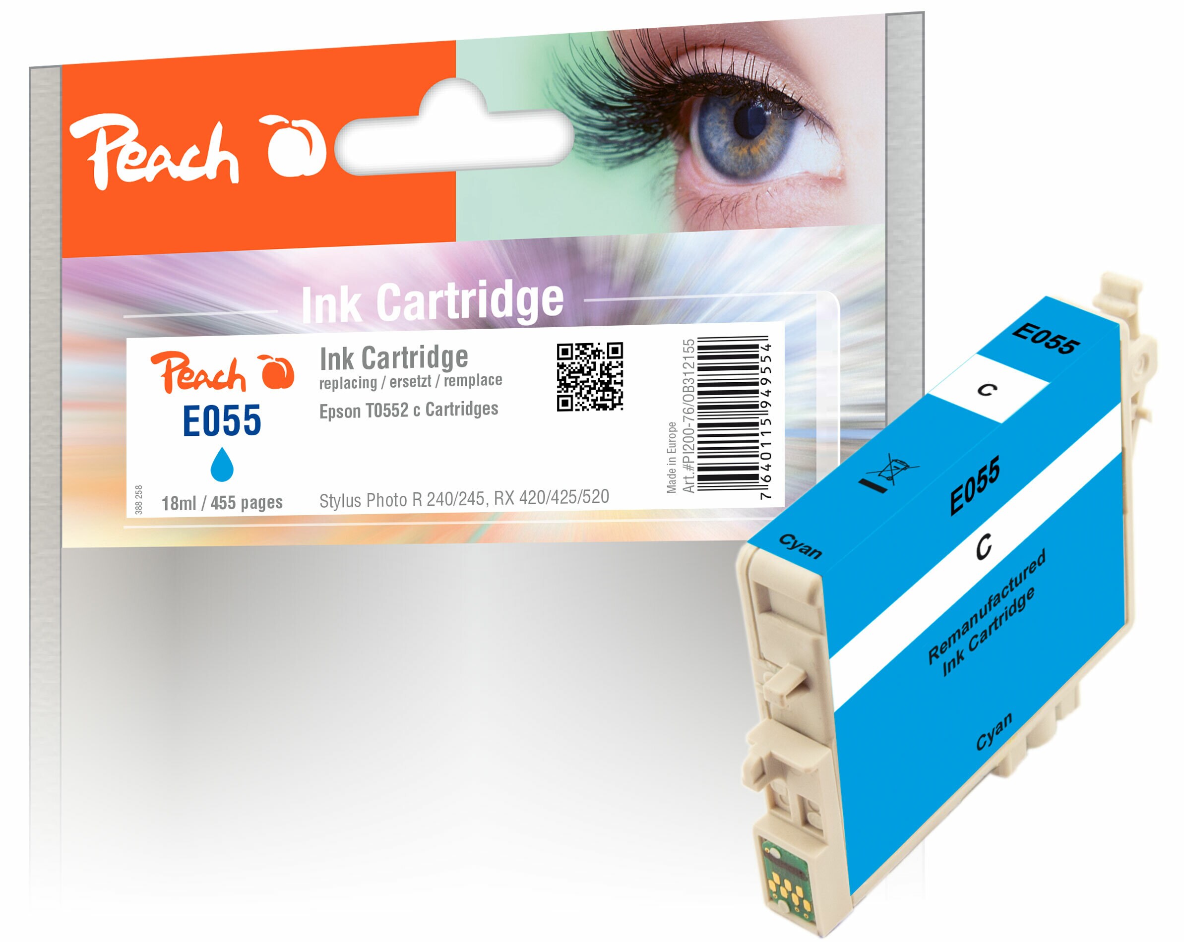 Peach E552 c Druckerpatrone cy ersetzt Epson T0552 c, C13T05524010 f&uuml;r z.B. Epson Stylus Photo R 240, Epson Stylus Photo R 245 - Bild 1