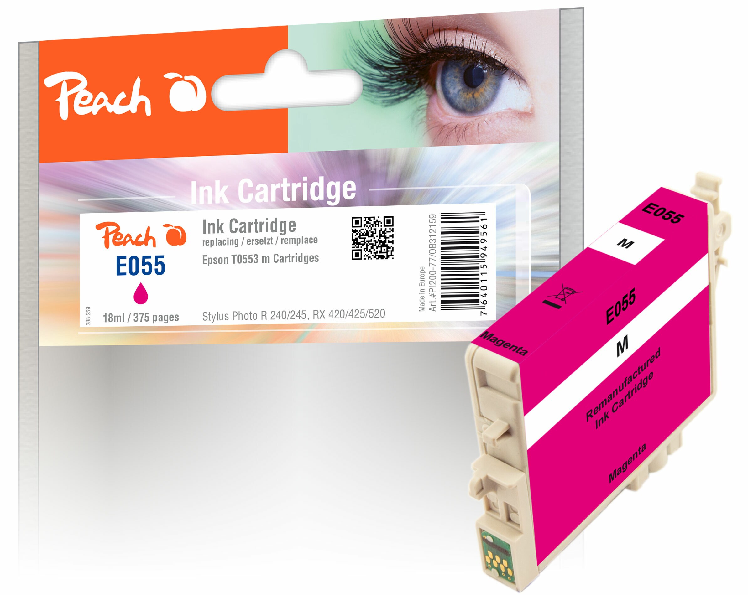 Peach E553 m Druckerpatrone ma ersetzt Epson T0553 m, C13T05534010 f&uuml;r z.B. Epson Stylus Photo R 240, Epson Stylus Photo R 245 - Bild 1
