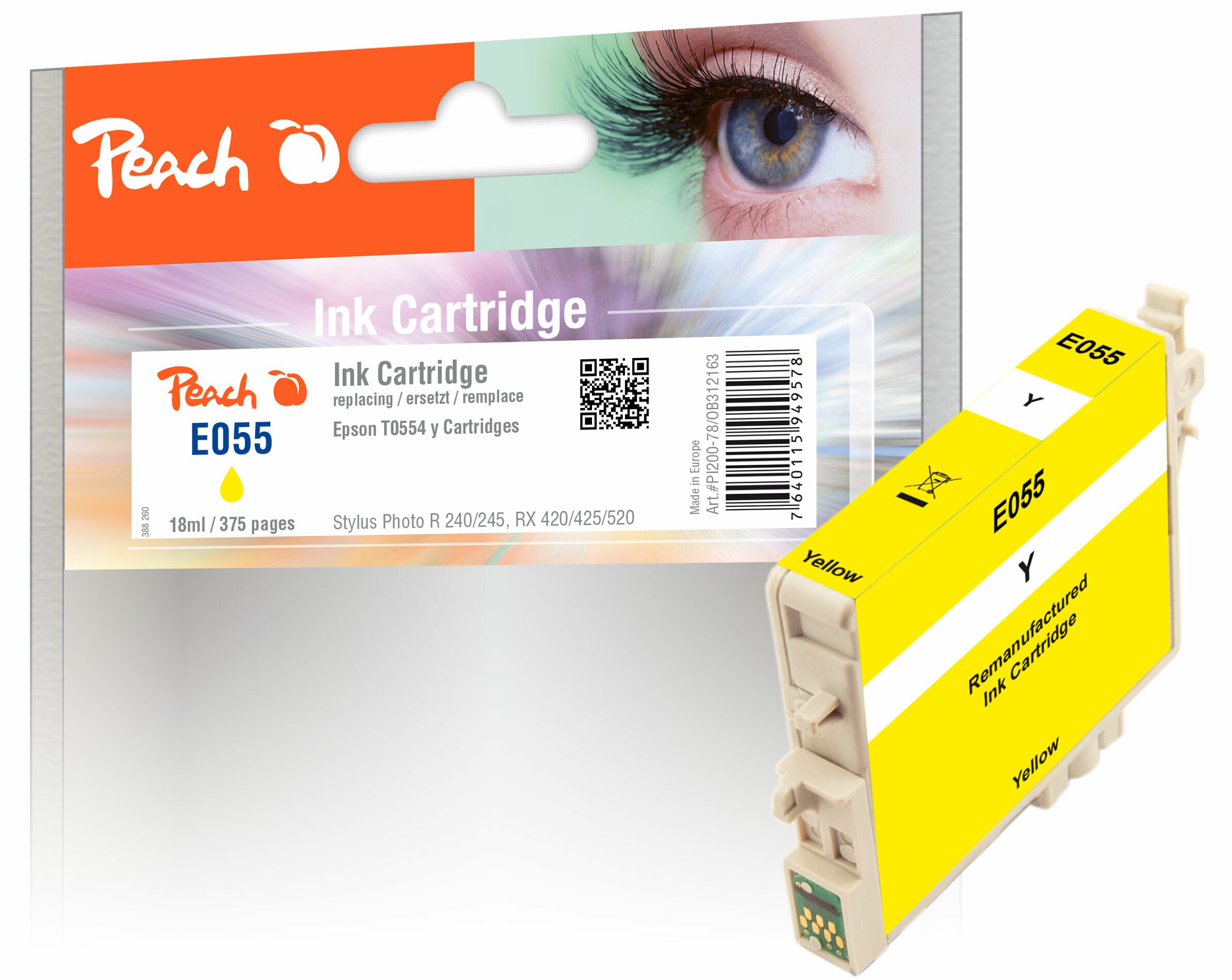 Peach E554 y Druckerpatrone ye ersetzt Epson T0554 y, C13T05544010 f&uuml;r z.B. Epson Stylus Photo R 240, Epson Stylus Photo R 245 - Bild 1