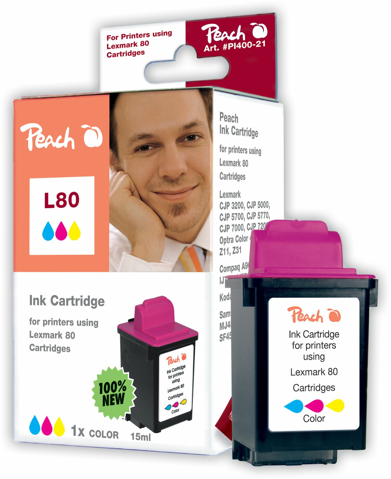 Peach L80 C Druckerpatrone col ersetzt Samsung, Lexmark, Kodak, Compaq, Brother No. 80C, 12A980E f&uuml;r z.B. Brother MFC -7050 C, Compaq A 900 - Bild 1