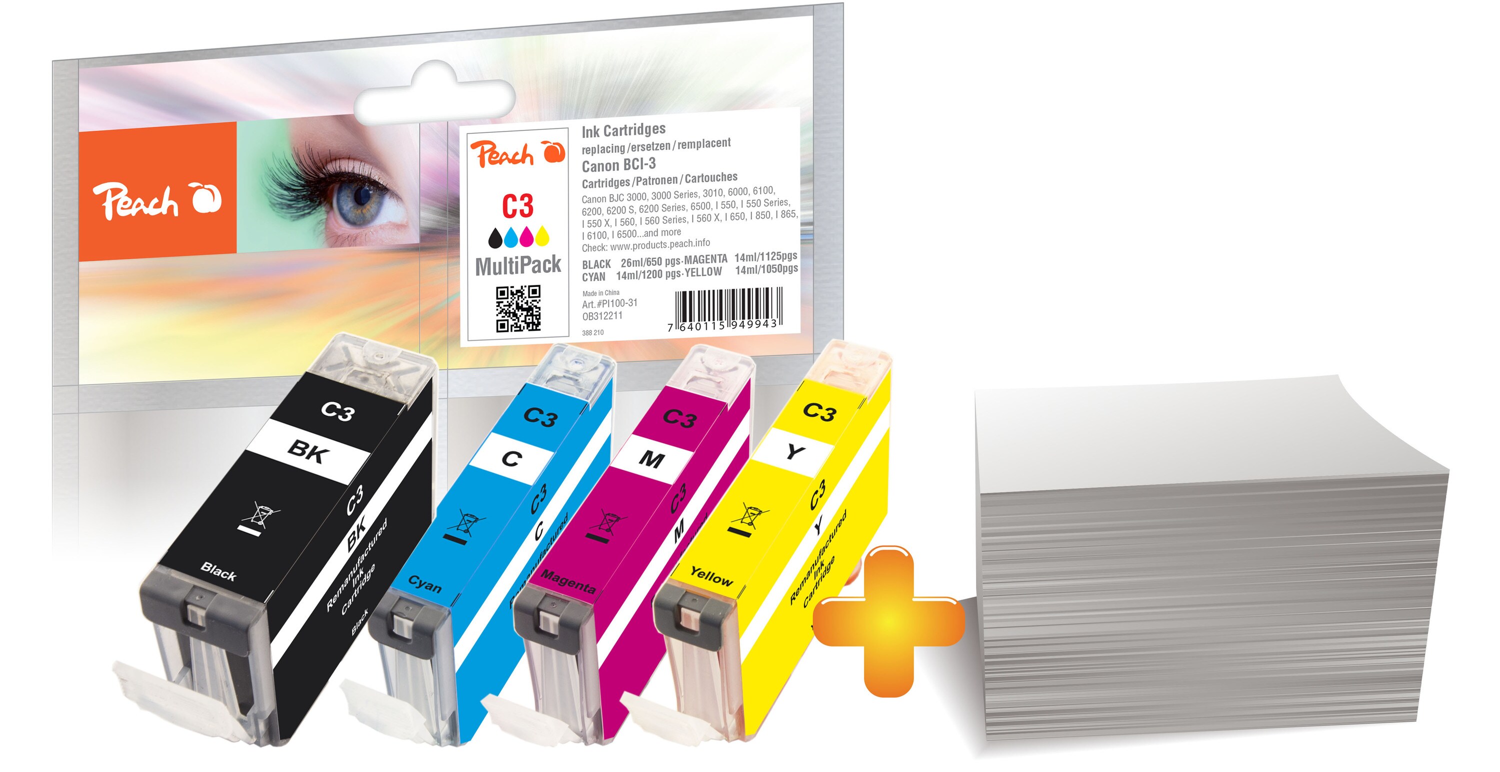 Peach Foto Pack kompatibel zu Canon BCI-3 (wiederaufbereitet) - Bild 1