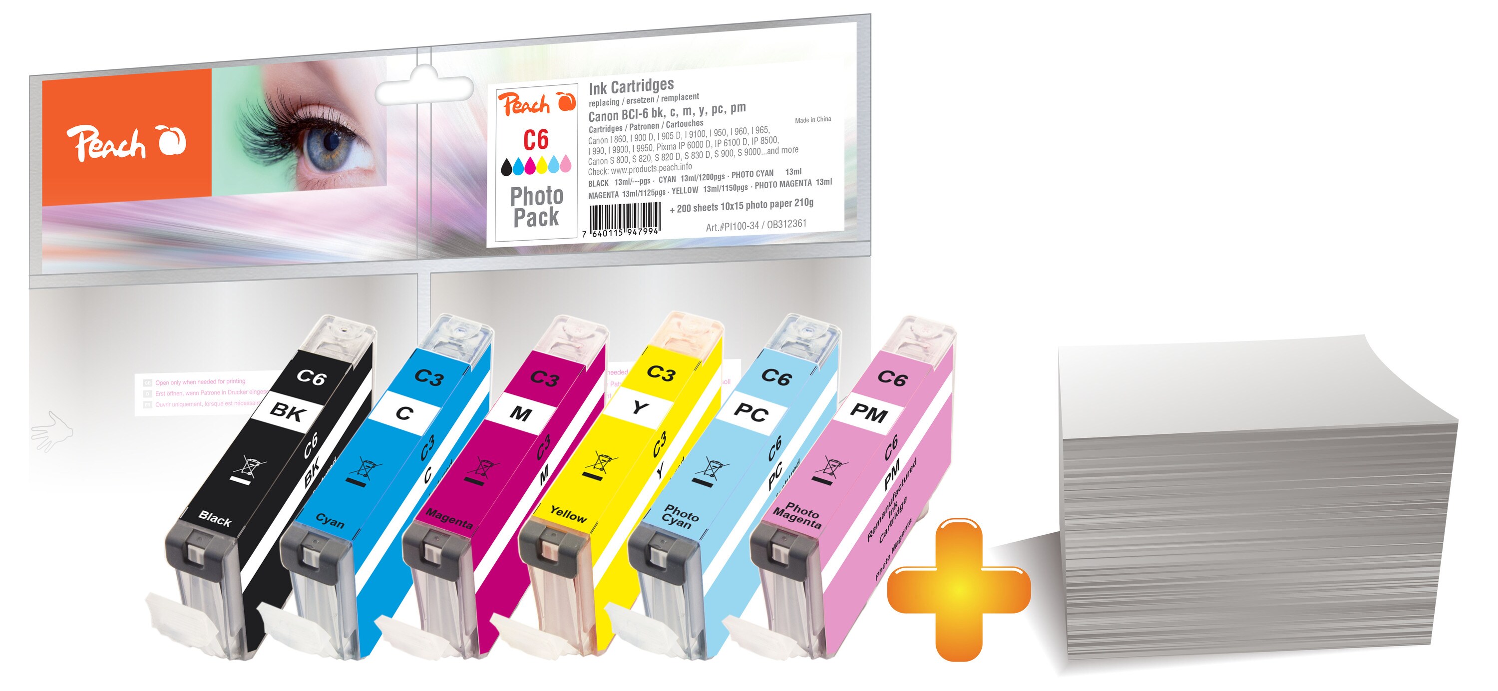 Peach Foto Pack kompatibel zu Canon BCI-6 (wiederaufbereitet) - Bild 1