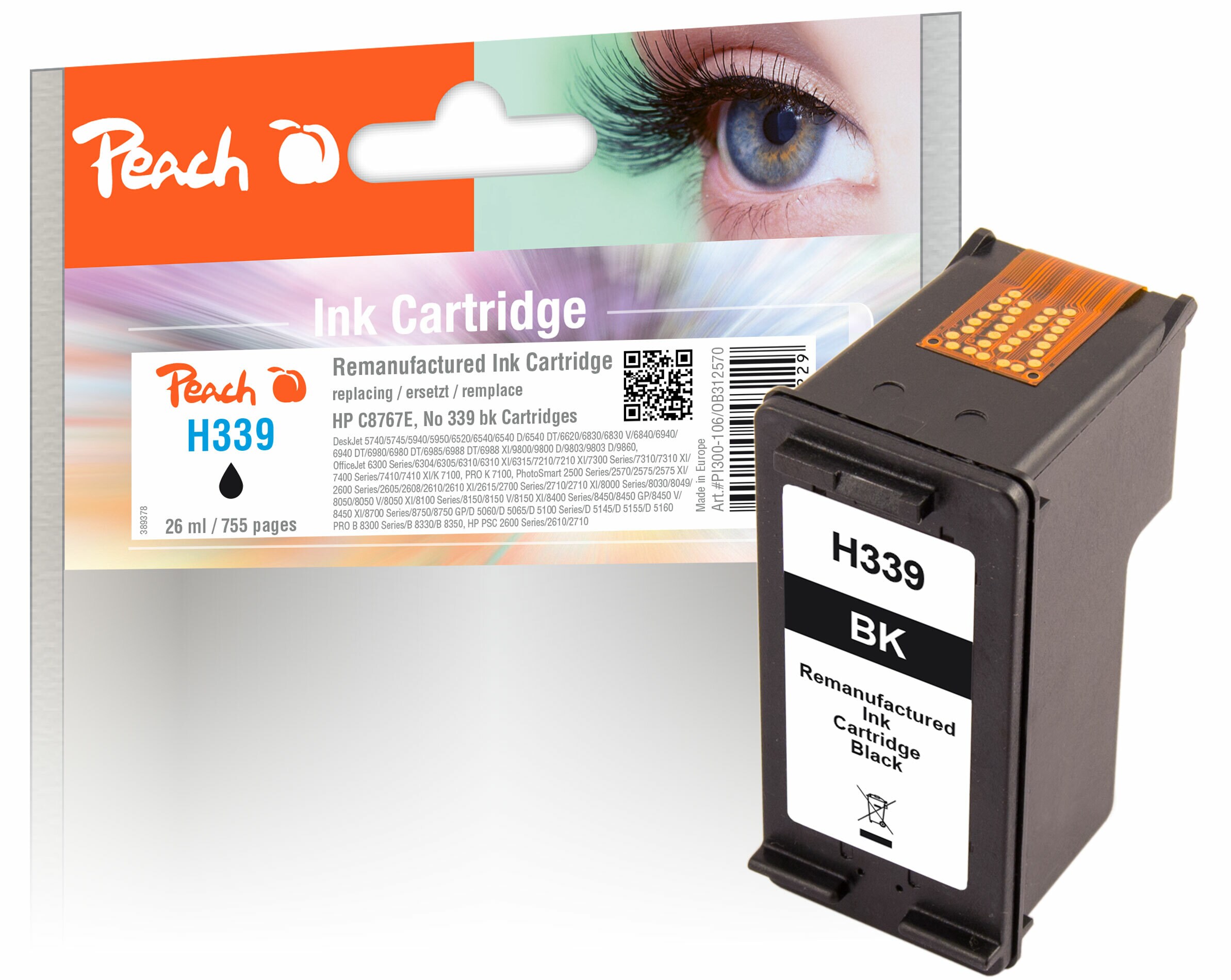 Peach HP 339  Druckkopf XL bk ersetzt HP No. 339, C8767E f&uuml;r z.B. HP DeskJet 5700, HP DeskJet 5740, HP DeskJet 5745, HP DeskJet 5900, HP DeskJet 5940 (wiederaufbereitet) - Bild 1