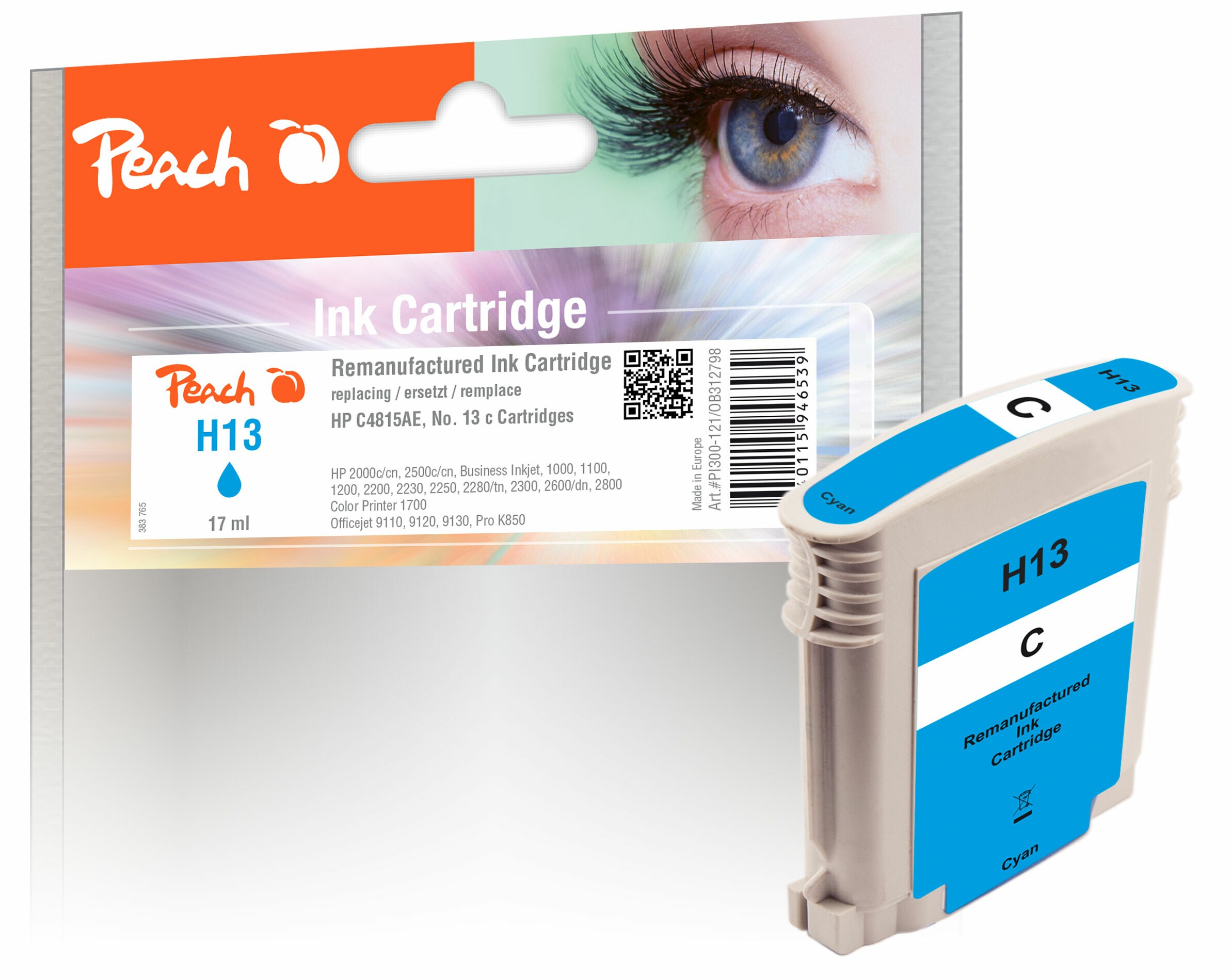 Peach HP 13 c Druckerpatrone cy ersetzt HP No. 13 c, C4815AE f&uuml;r z.B. HP Business InkJet 1000, HP OfficeJet Pro K 850, HP OfficeJet Pro K 850 DN (wiederaufbereitet) - Bild 1
