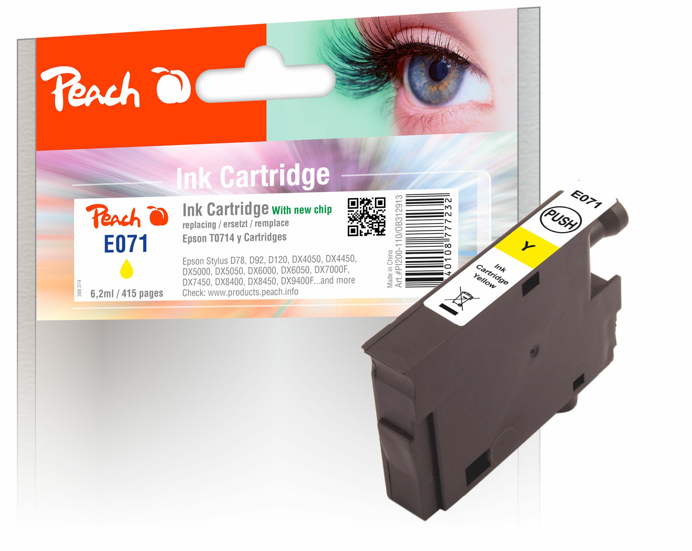 Peach E714 y Druckerpatrone XL ye ersetzt Epson T0714 y, C13T07144011 f&uuml;r z.B. Epson Stylus SX 218, Epson Stylus DX 8400, Epson Stylus D 120 - Bild 1