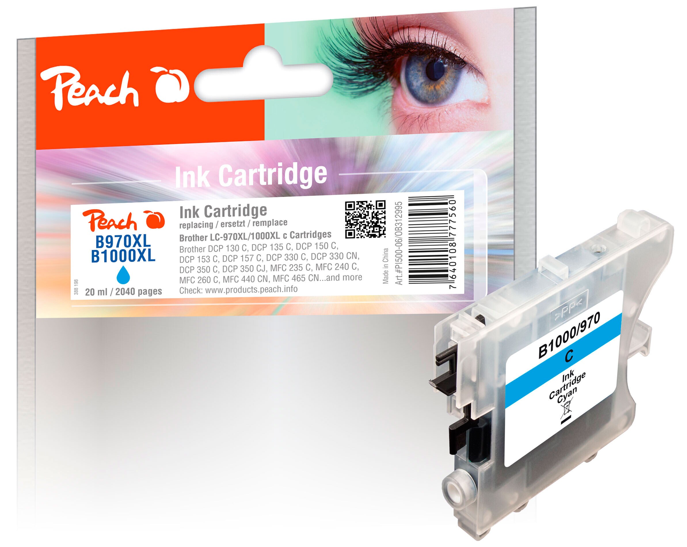 Peach B970 C XL-Druckerpatrone cy ersetzt Brother LC-970C, LC-1000C f&uuml;r z.B. Brother DCP -130 C, Brother DCP -135 C, Brother DCP -150 C - Bild 1