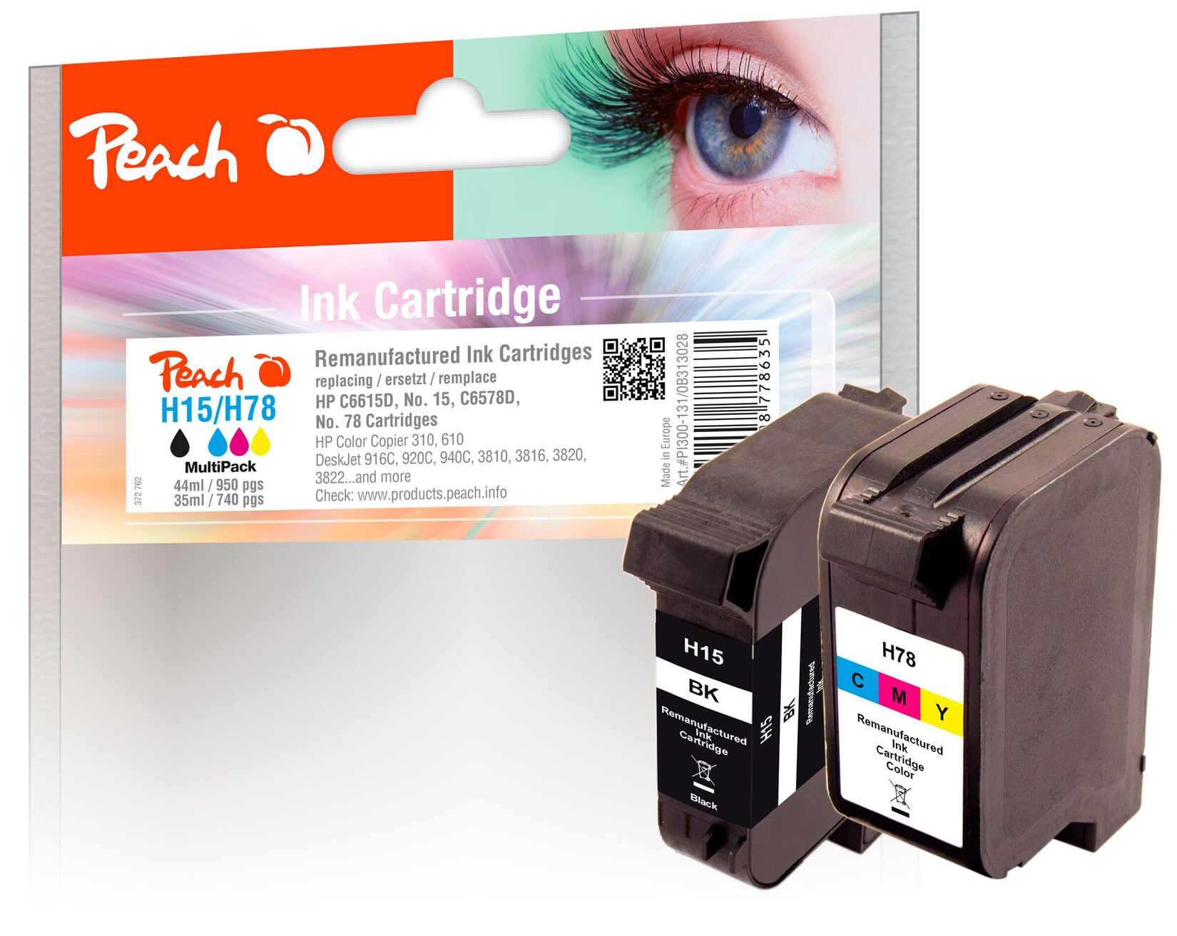 Peach HP 15 2 Druckköpfe (bk, col) ersetzt HP No. 15, No. 78D, C6615A, C6578D für z.B. HP Color Copier 310, HP Color Copier 610, HP DeskJet 3810 (wiederaufbereitet)