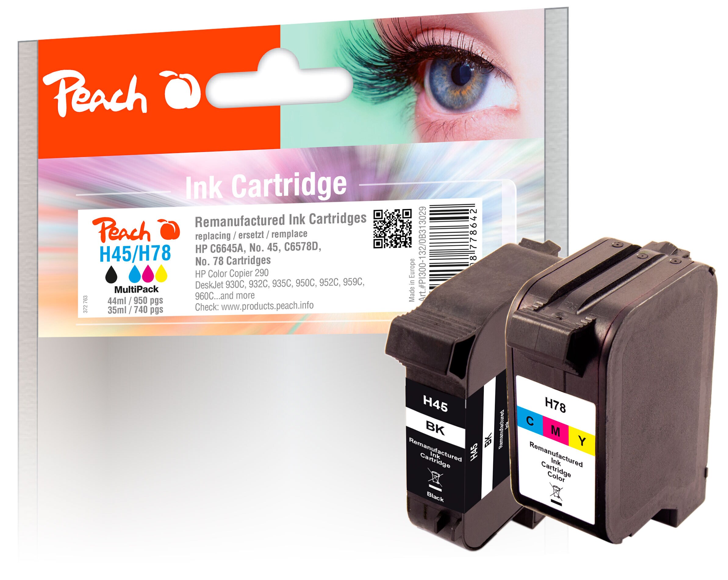 Peach HP 45  2 Druckk&ouml;pfe (bk, col) ersetzt HP No. 45, No. 78, 51645A, C6578D f&uuml;r z.B. HP DeskJet 970 CXI, HP DeskJet 980 CXI, HP DeskJet 990 CXI (wiederaufbereitet) - Bild 1