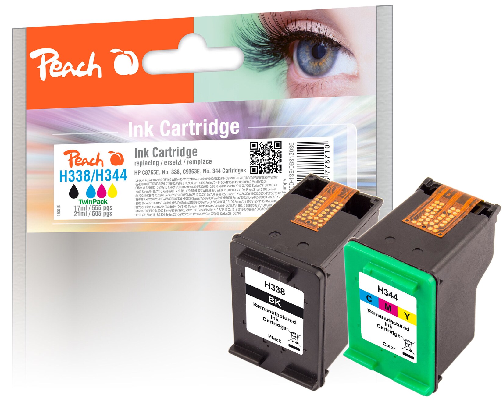 Peach HP 338 2 Druckköpfe (bk, col) ersetzt HP No. 338, No. 344, C8765E, C9363E für z.B. HP DeskJet 460, HP DeskJet 460 C, HP DeskJet 460 CB (wiederaufbereitet)