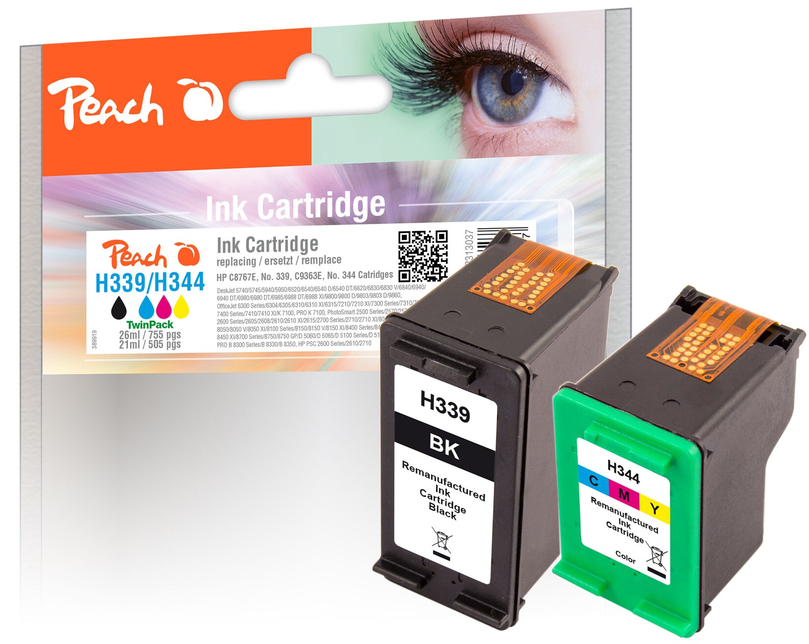 Peach HP 339 2 Druckköpfe XL (bk, col) ersetzt HP No. 339, No. 344, C8767E, C9363E für z.B. HP DeskJet 5700, HP DeskJet 5740, HP DeskJet 5745 (wiederaufbereitet)
