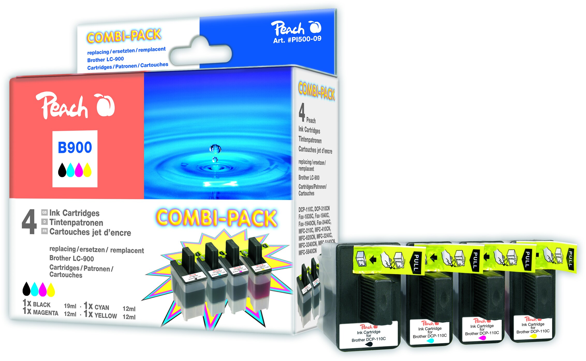 Peach B900 VAL 4 Druckerpatronen bk ersetzt Brother LC-900VAL f&uuml;r z.B. Brother DCP -105 C, Brother DCP -110 C, Brother DCP -110, Brother DCP -115 C - Bild 1