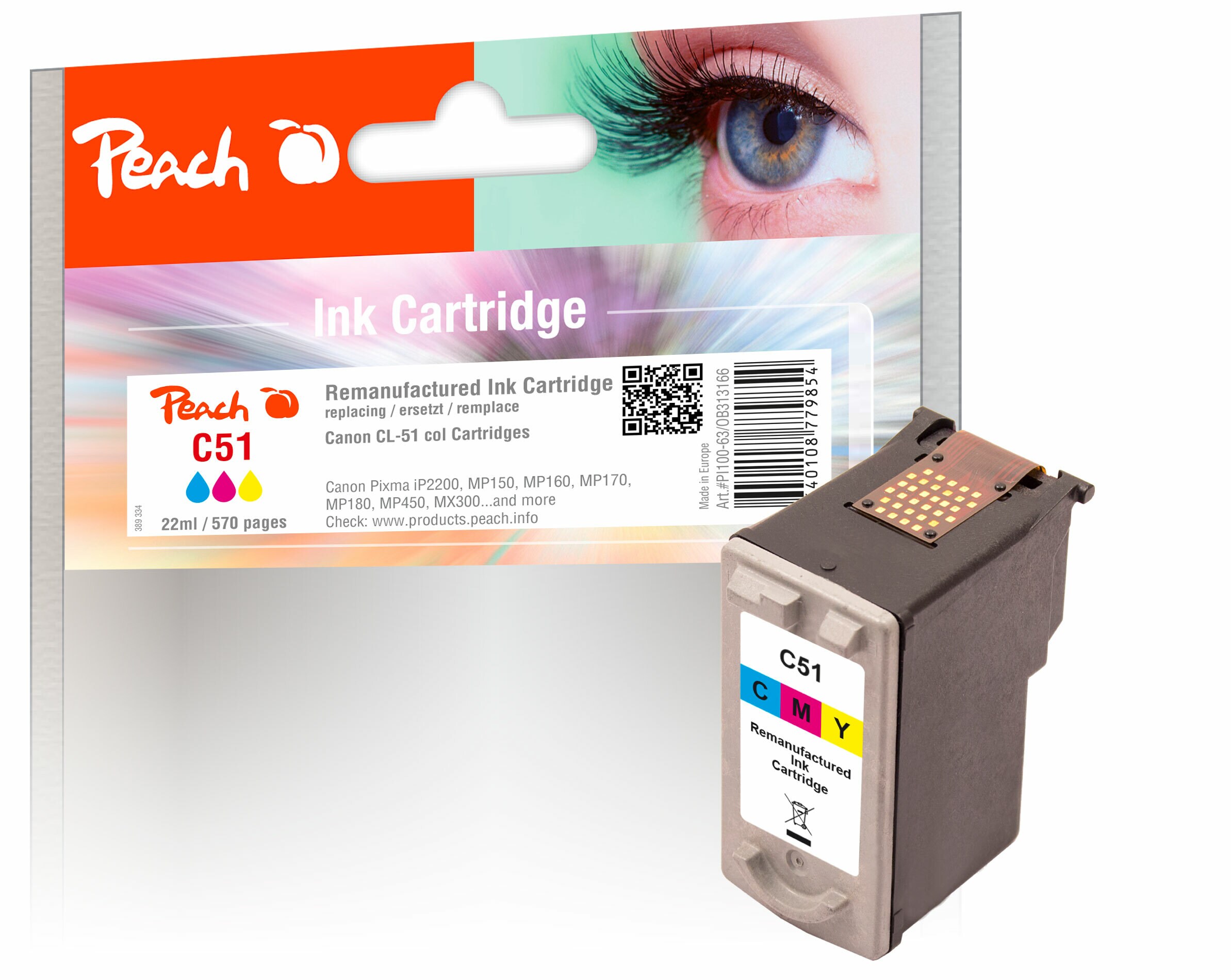 Peach C51 C Druckkopf XL col ersetzt Canon CL-51C, 0618B001 f&uuml;r z.B. Canon Pixma IP 2200, Canon Pixma IP 6200, Canon Pixma IP 6210 D (wiederaufbereitet) - Bild 1