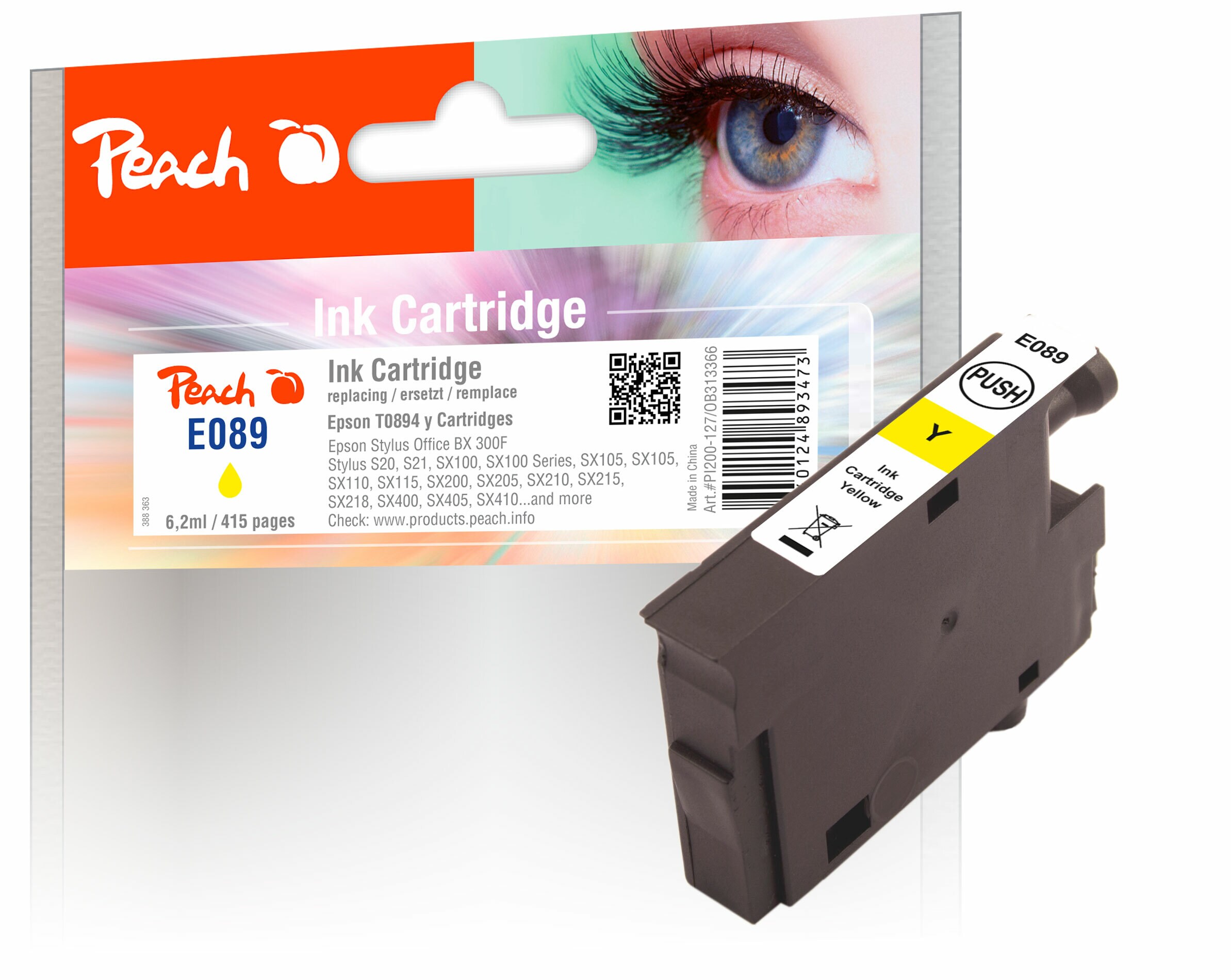 Peach E894 y Druckerpatrone ye ersetzt Epson T0894 y, C13T08944011 f&uuml;r z.B. Epson Stylus SX 218, Epson Stylus Office BX 300 F, Epson Stylus S 20 - Bild 1