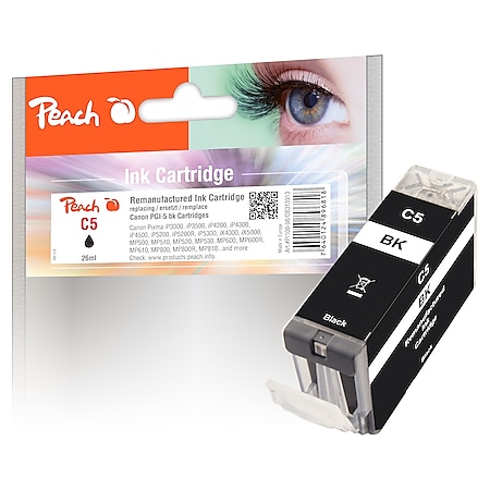 Peach Tintenpatrone schwarz kompatibel zu Canon PGI-5BK, 0628B001, 0628B029 (wiederaufbereitet) - Bild 1
