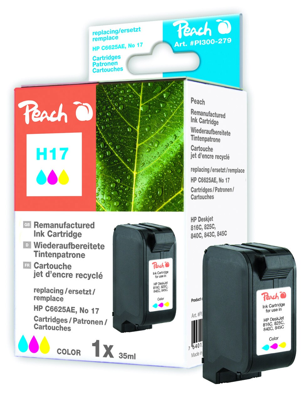 Peach HP 17  Druckerpatrone col ersetzt HP No. 17, C6625AE f&uuml;r z.B. HP DeskJet 816 C, HP DeskJet 817 C, HP DeskJet 825 C, HP DeskJet 825 CVR (wiederaufbereitet) - Bild 1