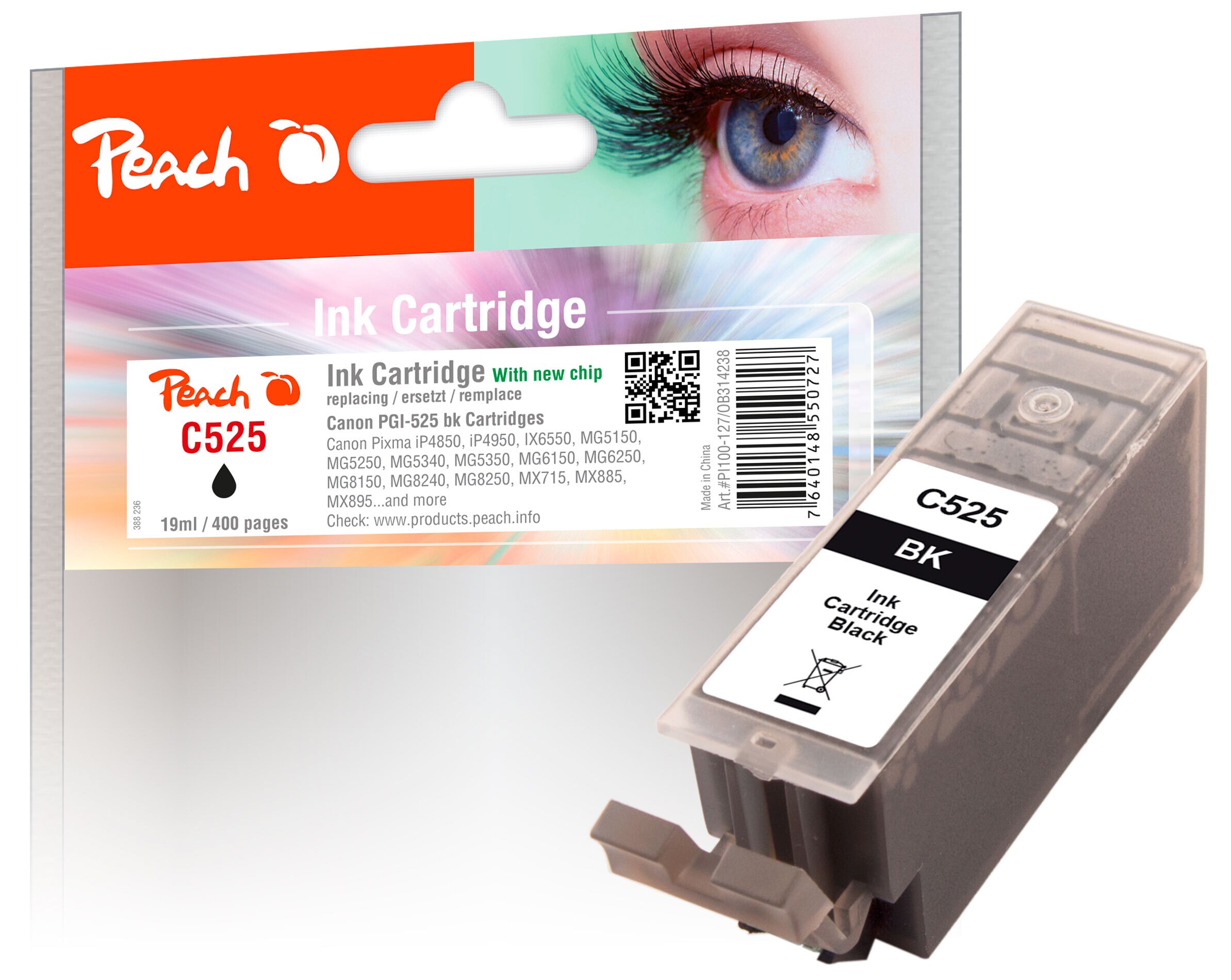 Peach C525 PGBK Druckerpatrone XL bk ersetzt Canon PGI-525PGBK, 4529B001 f&uuml;r z.B. Canon Pixma MG 5350, Canon Pixma MG 6250, Canon Pixma IP 4850 - Bild 1