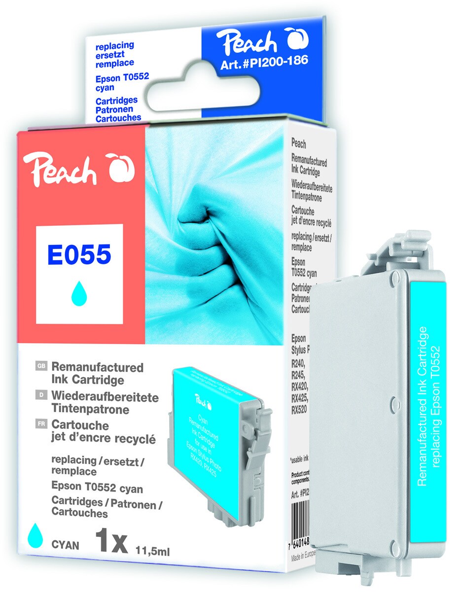 Peach E552 c Druckerpatrone cy ersetzt Epson T0552 c, C13T05524010 f&uuml;r z.B. Epson Stylus Photo R 240, Epson Stylus Photo R 245 (wiederaufbereitet) - Bild 1