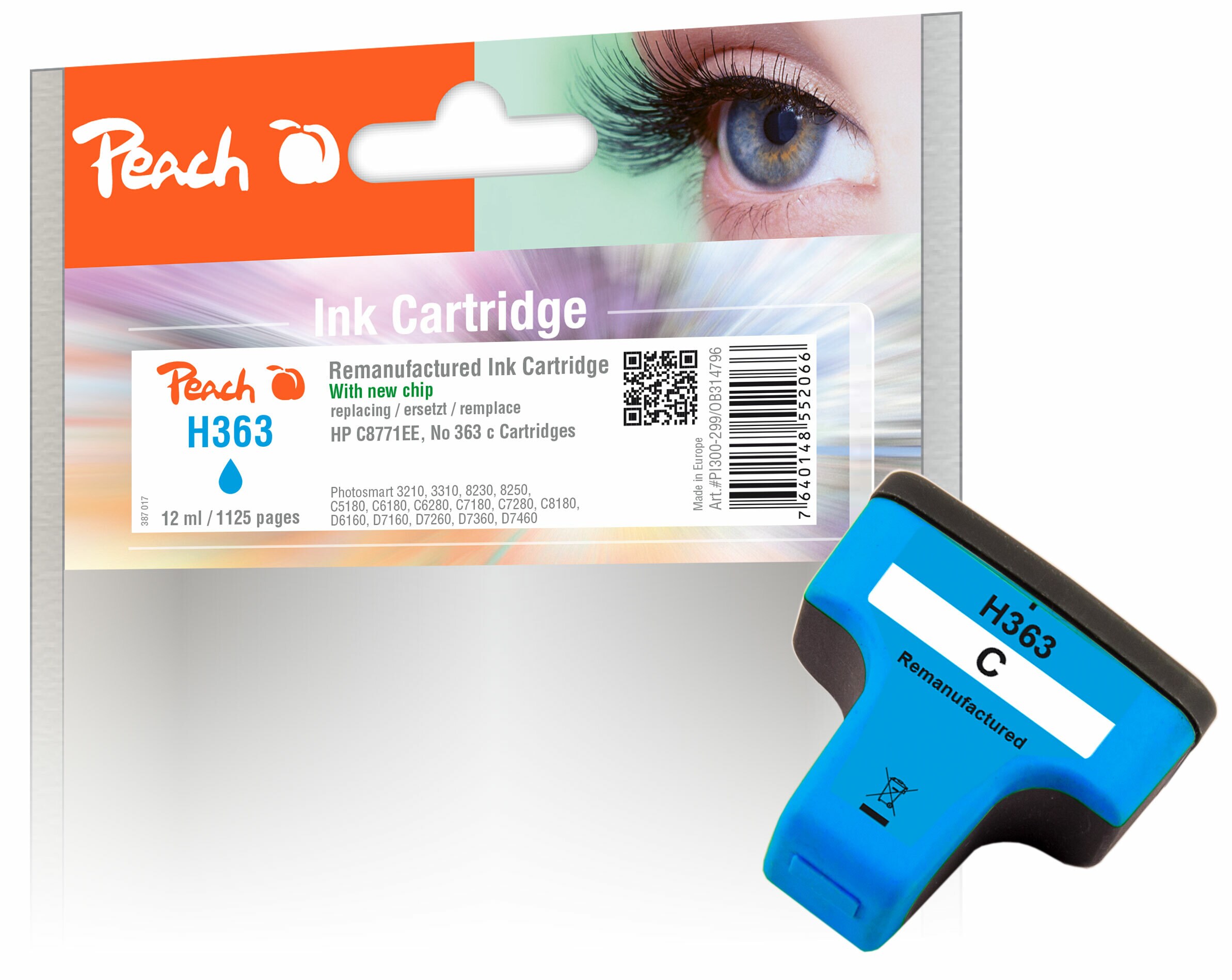 Peach HP 363 c Druckerpatrone XL cy ersetzt HP No. 363 c, C8771EE f&uuml;r z.B. HP PhotoSmart C 6280, HP PhotoSmart C 7280, HP PhotoSmart 3100 (wiederaufbereitet) - Bild 1