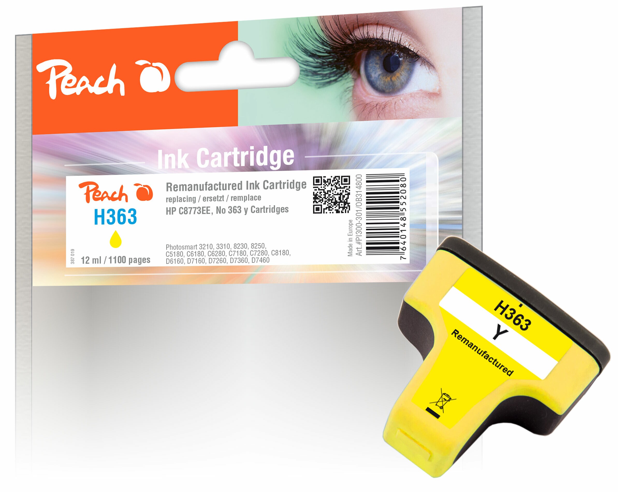 Peach HP 363 y Druckerpatrone XL ye ersetzt HP No. 363 y, C8773EE f&uuml;r z.B. HP PhotoSmart C 6280, HP PhotoSmart C 7280, HP PhotoSmart 3100 (wiederaufbereitet) - Bild 1