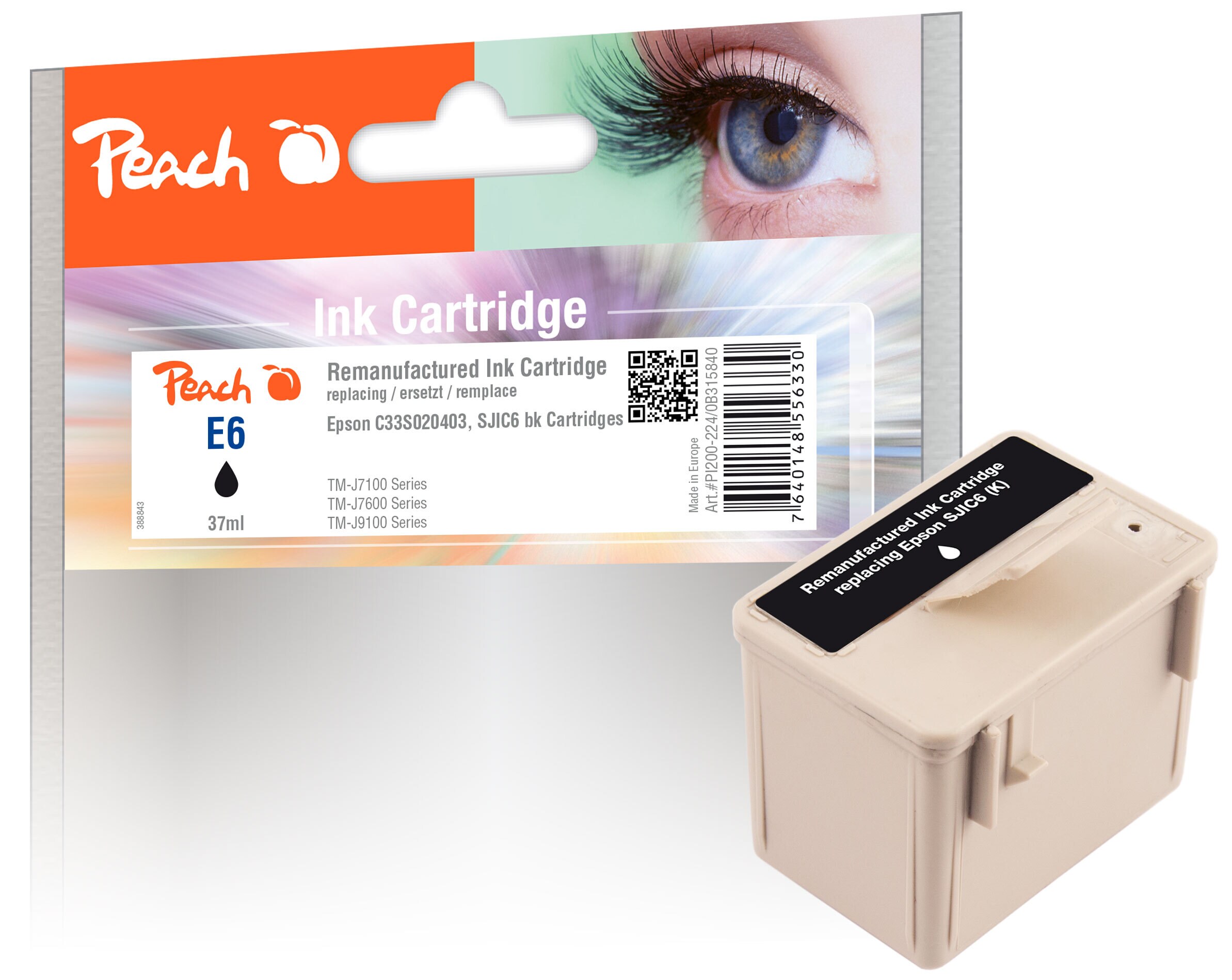 Peach ESJIC6/7 Druckerpatrone bk ersetzt Epson SJIC6BK, C33S020403 f&uuml;r z.B. Epson TMJ 7100, Epson TMJ 7600 (wiederaufbereitet) - Bild 1