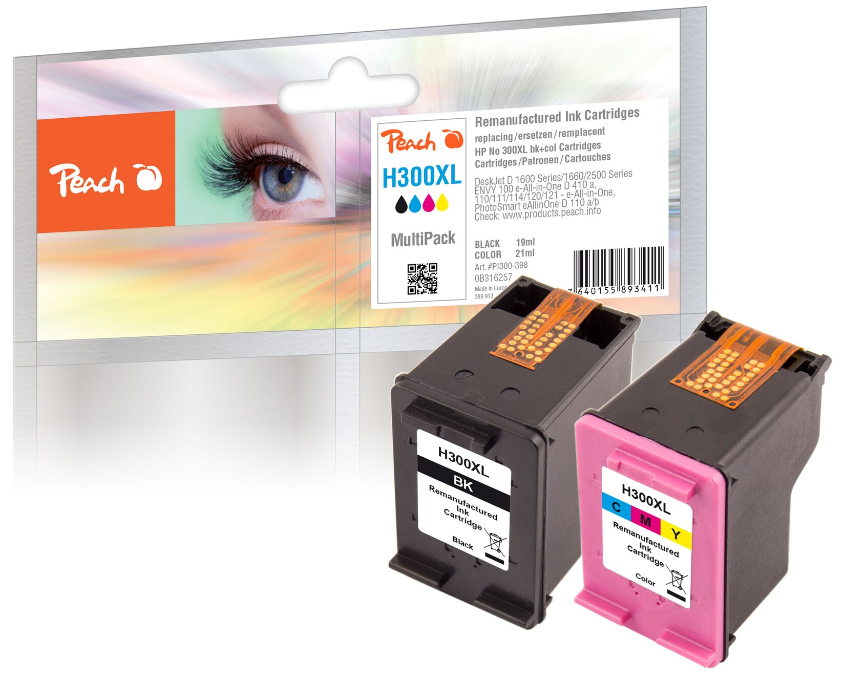 Peach HP 300 XL 2 Druckköpfe XL (bk, col) ersetzt HP No. 300XL, CC641EE, CC644EE für z.B. HP DeskJet D 1600, HP DeskJet D 1658, HP DeskJet D 1660 (wiederaufbereitet)