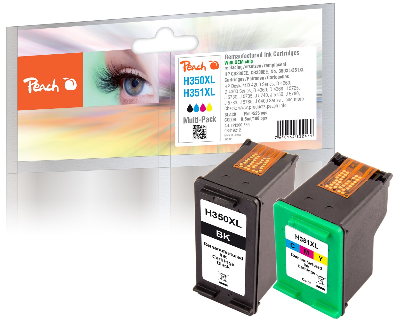 Peach HP 350 XL 2 Druckköpfe XL (bk, col) ersetzt HP No. 350XL, No. 351XL, CB336EE, CB338EE für z.B. HP DeskJet D 4200, HP DeskJet D 4260 (wiederaufbereitet)