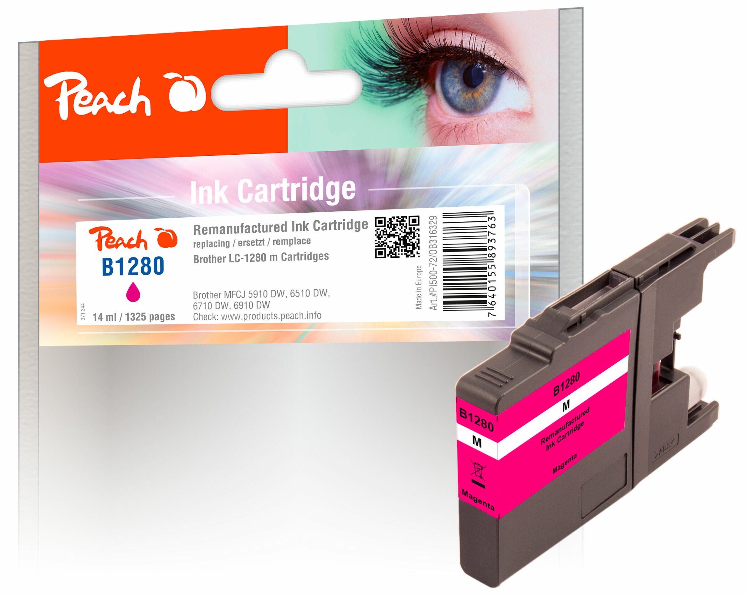 Peach B1280 XLM Druckerpatrone XL ma ersetzt Brother LC-1280XLM f&uuml;r z.B. Brother MFCJ 5910 DW, Brother MFCJ 6910 DW, Brother MFCJ 6510 DW (wiederaufbereitet) - Bild 1