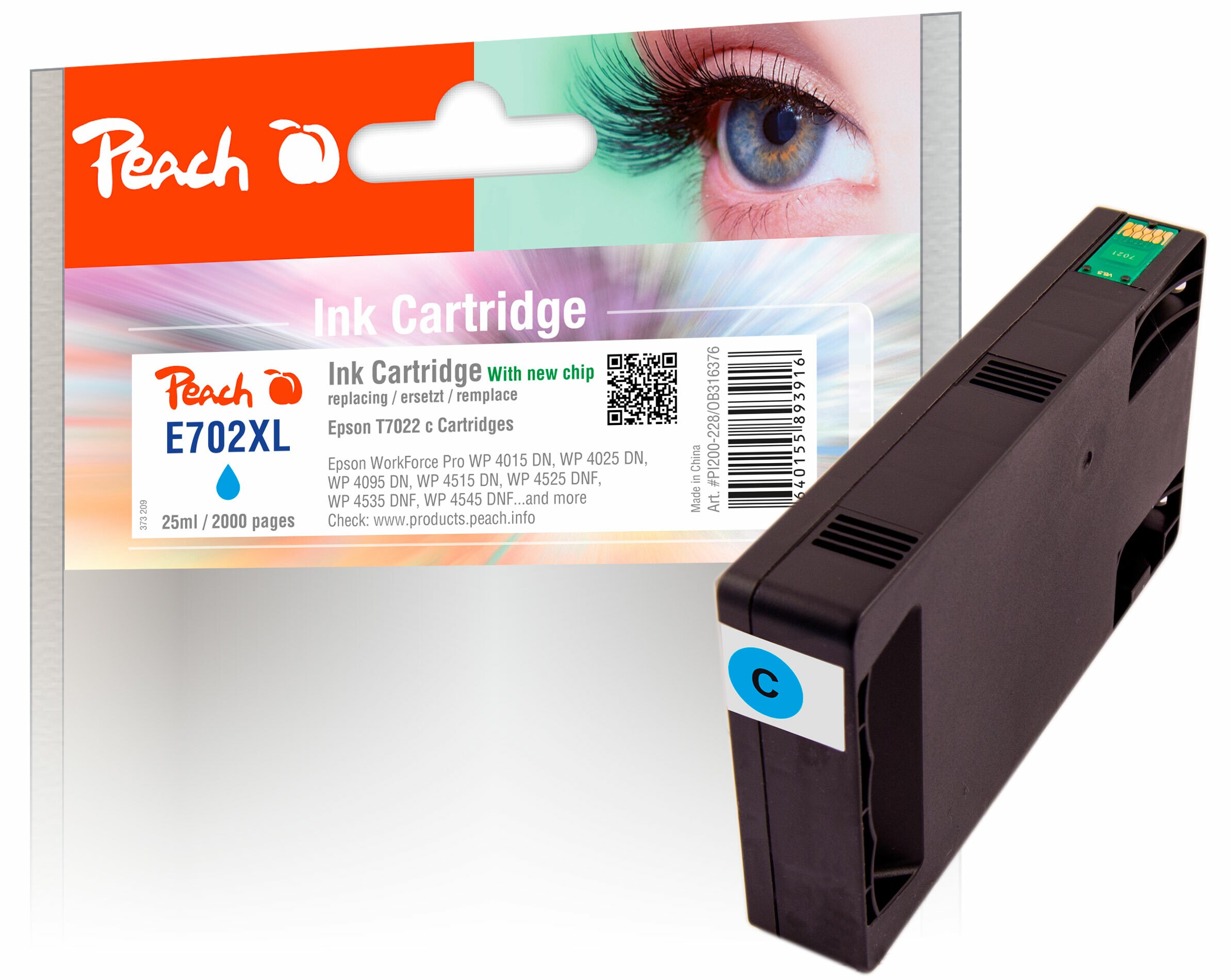 Peach E70  Druckerpatrone XL cy ersetzt Epson T7022 c, C13T70224010 f&uuml;r z.B. Epson WorkForce Pro WP -4015 DN, Epson WorkForce Pro WP -4025 DW - Bild 1