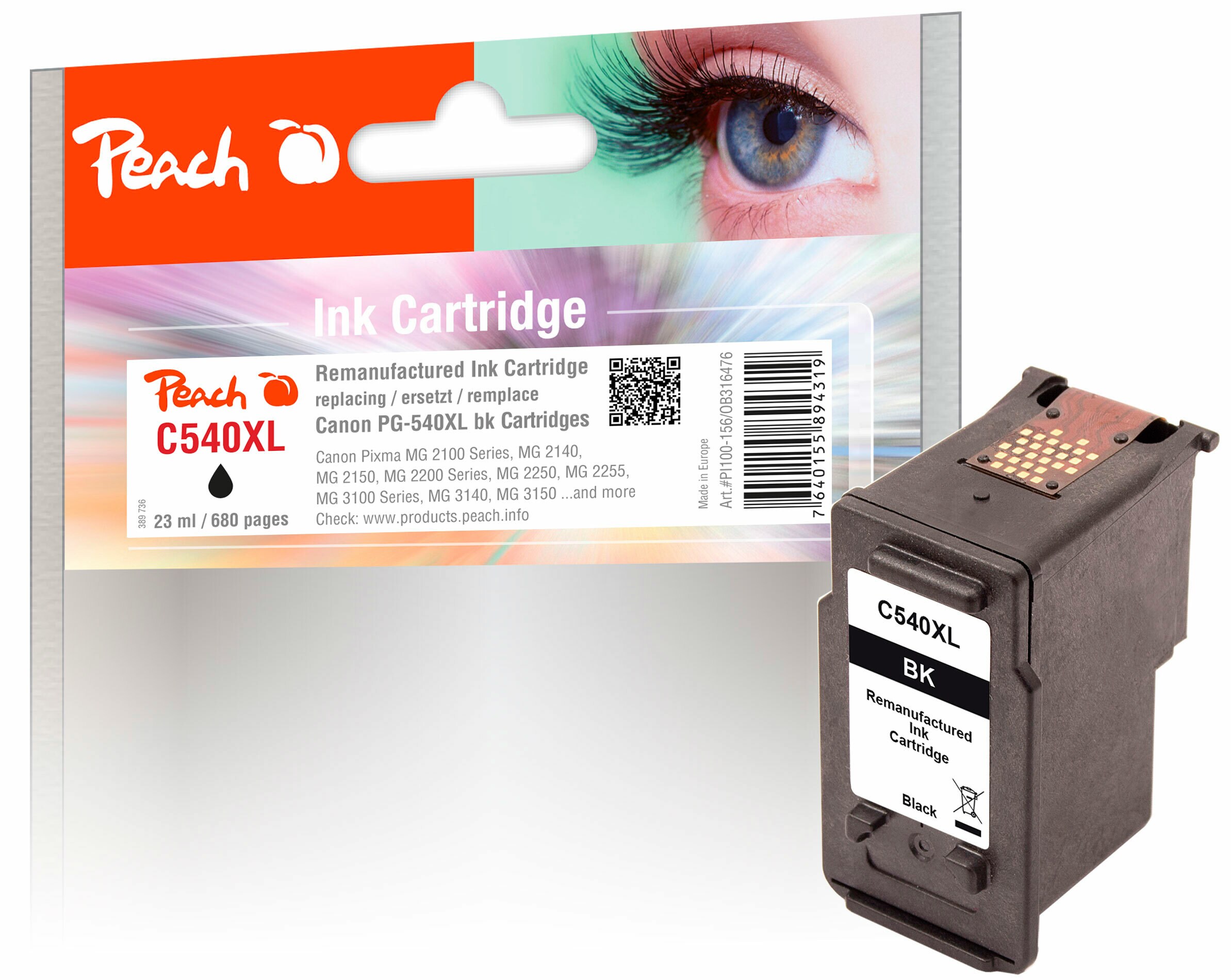 Peach C540 XLBK Druckkopf XL bk ersetzt Canon PG-540XLBK, 5222B005 f&uuml;r z.B. Canon Pixma TS 5150, Canon Pixma TS 5100, Canon Pixma TS 5151 (wiederaufbereitet) - Bild 1