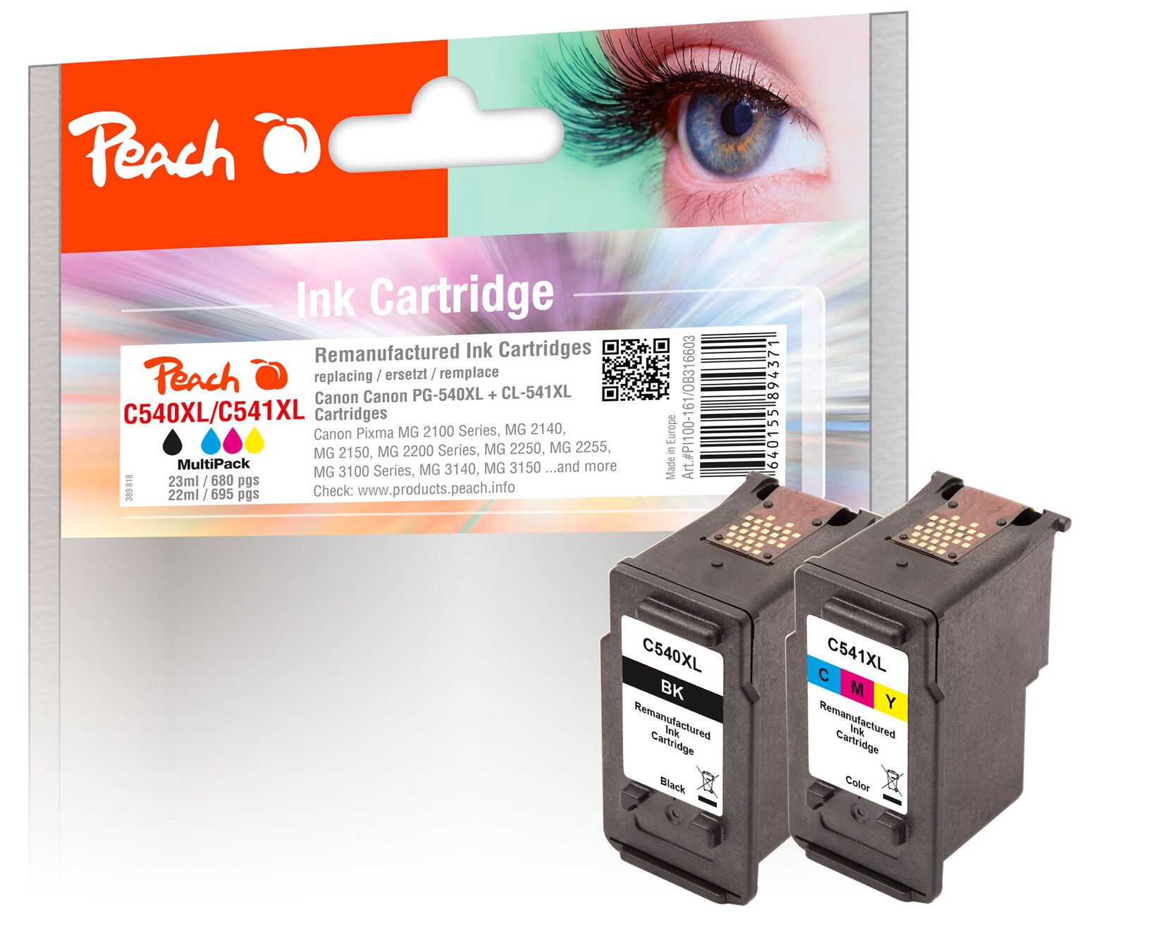 Peach C540 XLBK 2 Druckköpfe XL (bk, col) ersetzt Canon PG-540XLBK, CL-541XLC, 5222B005, 5226B004 für z.B. Canon Pixma MG 3650, Canon Pixma TS 5150 (wiederaufbereitet)