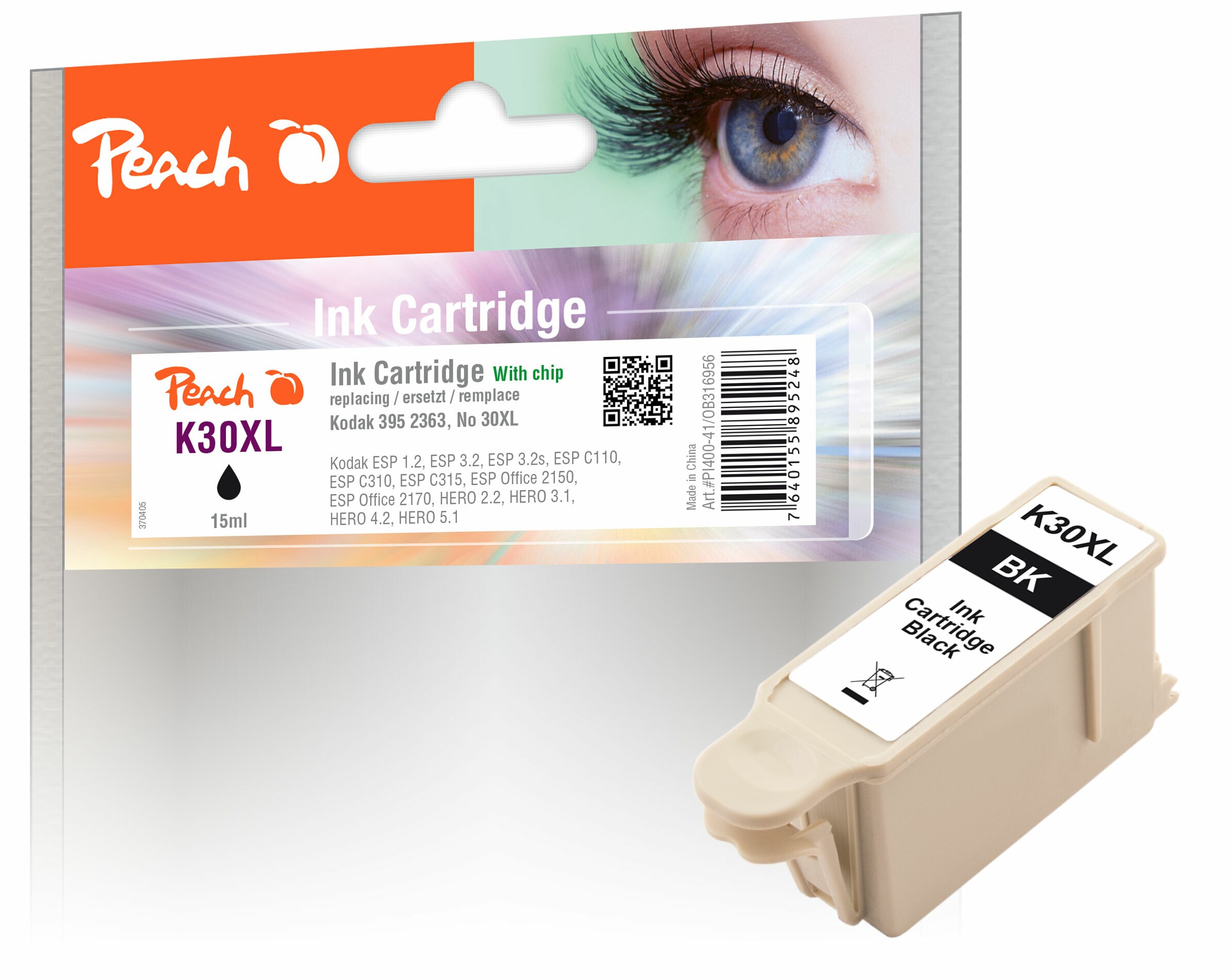 Peach K30 XL Druckerpatrone XL bk ersetzt Kodak No. 30XL, 3952363 f&uuml;r z.B. Kodak ESP 1.2, Kodak ESP 3.2, Kodak ESP C 110, Kodak ESP C 115 - Bild 1
