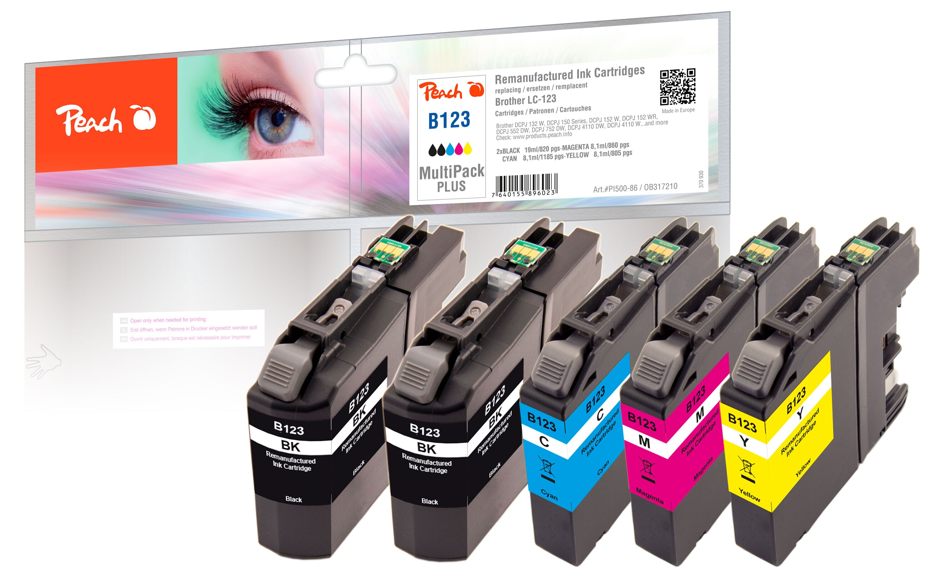 Peach B123 VALBP 5 Druckerpatronen XL (2*bk, c/m/y) ersetzt Brother LC-123VALBP f&uuml;r z.B. Brother DCPJ 552 DW, Brother DCPJ 752 DW, Brother DCPJ 132 W (wiederaufbereitet) - Bild 1