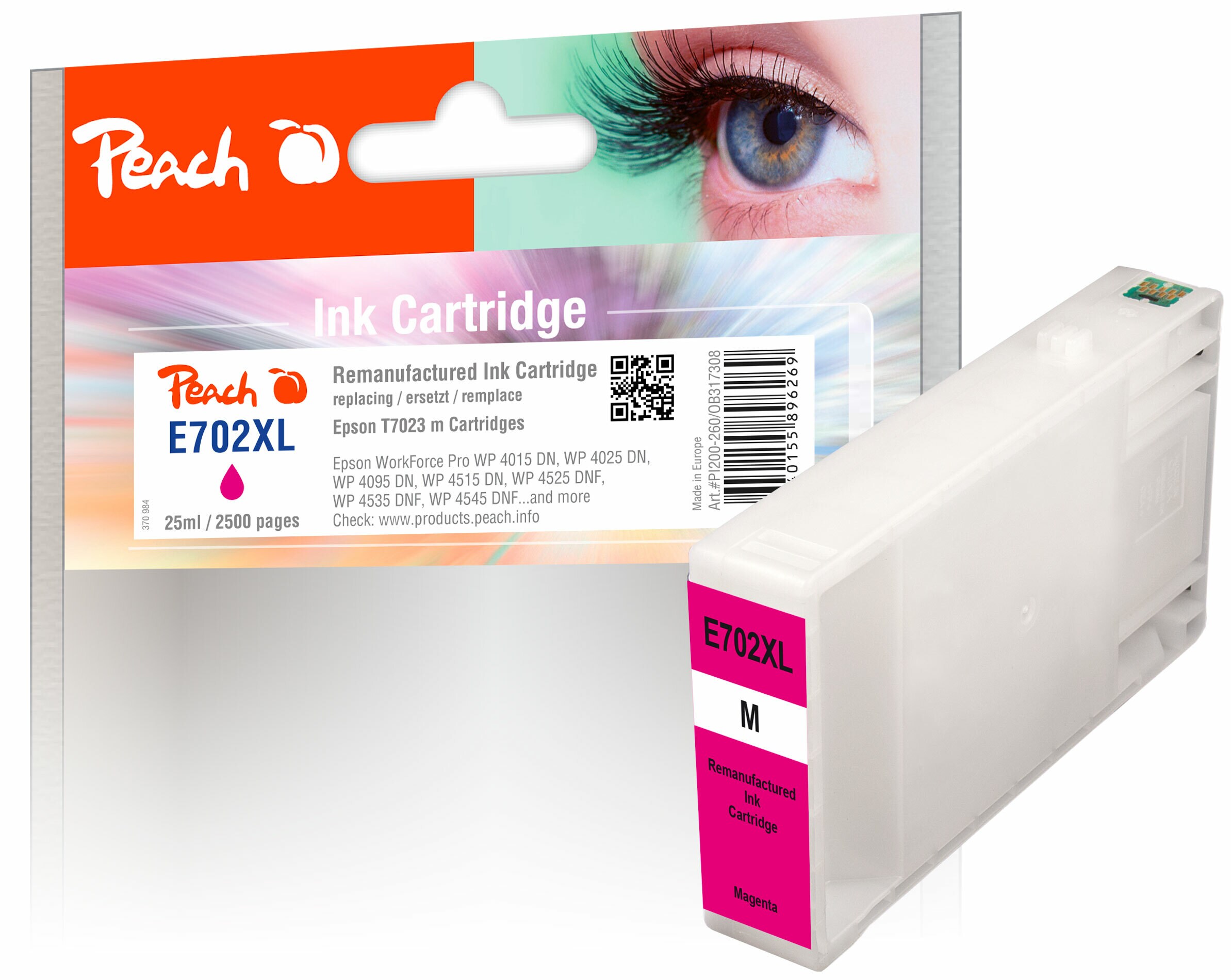 Peach E70  Druckerpatrone XL ma ersetzt Epson T7023 m, C13T70234010 f&uuml;r z.B. Epson WorkForce Pro WP -4015 DN, Epson WorkForce Pro WP -4025 DW (wiederaufbereitet) - Bild 1