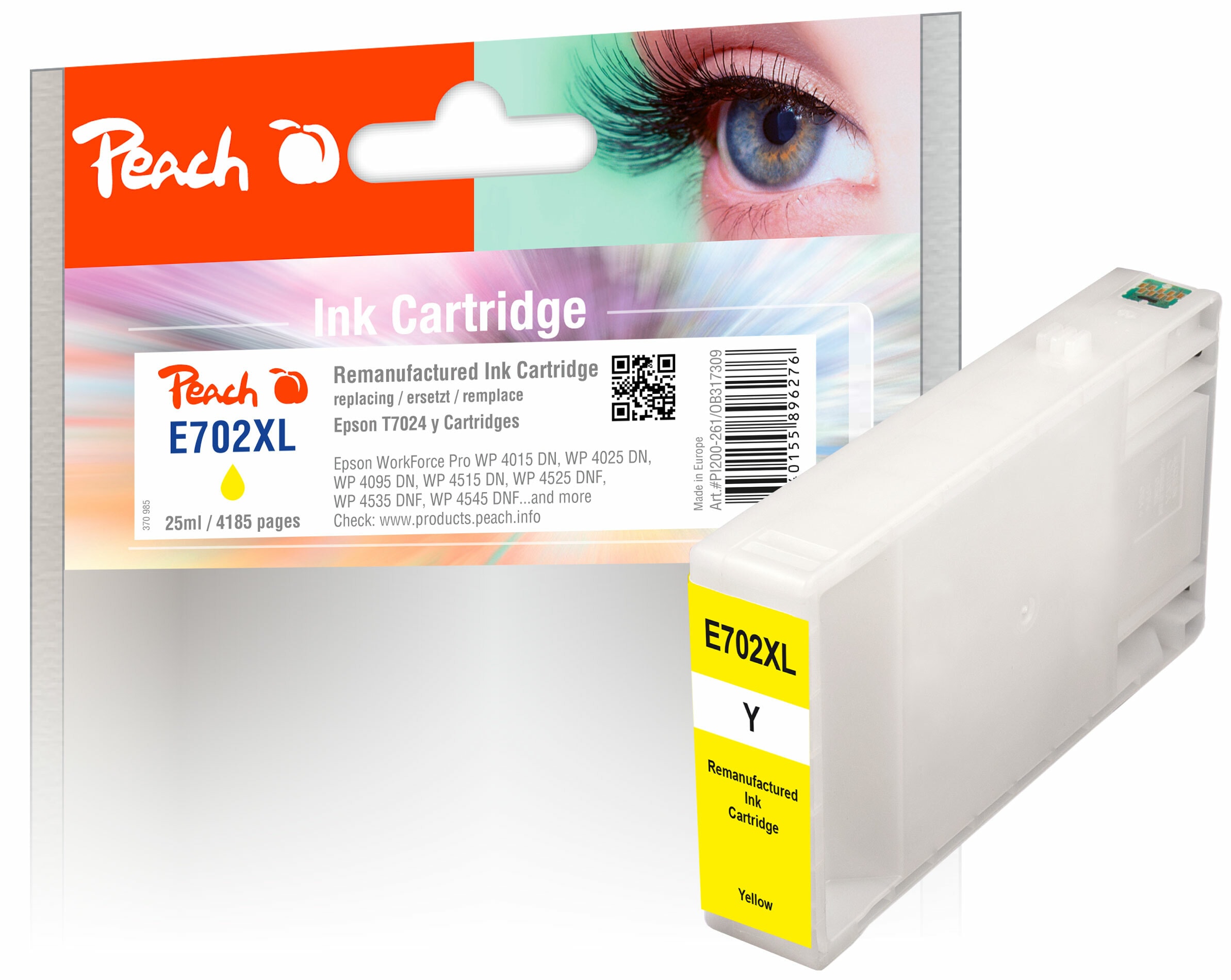 Peach E70  Druckerpatrone XL ye ersetzt Epson T7024 y, C13T70244010 f&uuml;r z.B. Epson WorkForce Pro WP -4015 DN, Epson WorkForce Pro WP -4025 DW (wiederaufbereitet) - Bild 1