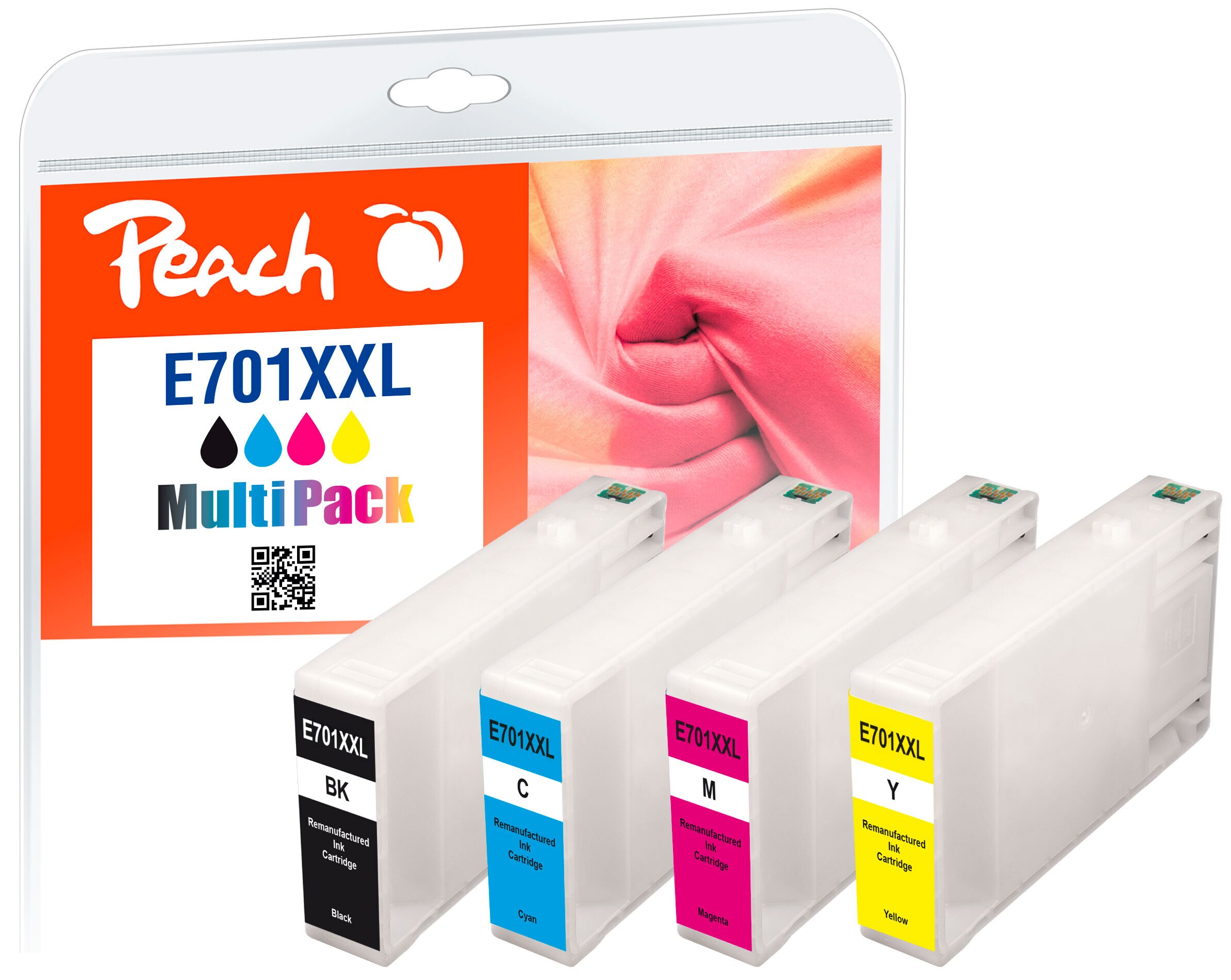 Peach E70  4 Druckerpatronen XL (bk, c/m/y) ersetzt Epson T7015, T7011-T7014 f&uuml;r z.B. Epson WorkForce Pro WP -4015 DN, Epson WorkForce Pro WP -4095 DN (wiederaufbereitet) - Bild 1