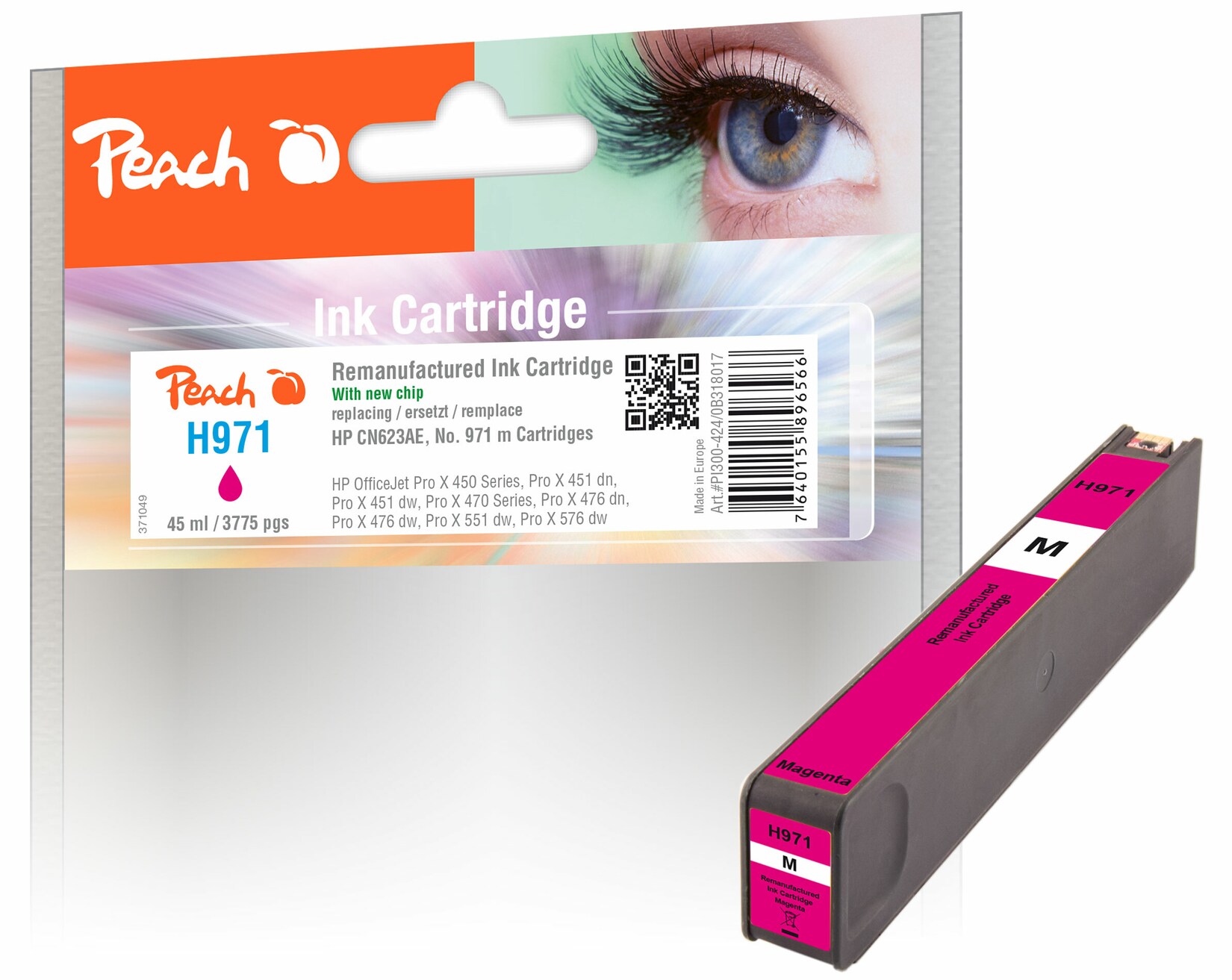 Peach HP 971 m Druckerpatrone ma ersetzt HP No. 971 m, CN623A für z.B. HP OfficeJet Pro X 450, HP OfficeJet Pro X 451 dn, HP OfficeJet Pro X 451 dw (wiederaufbereitet)